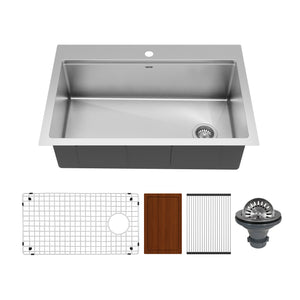 Main Image of Karran Elite Workstation 33" Drop In/Topmount Stainless Steel Workstation Kitchen Sink with Accessories, 16 Gauge, WST-26-PK1