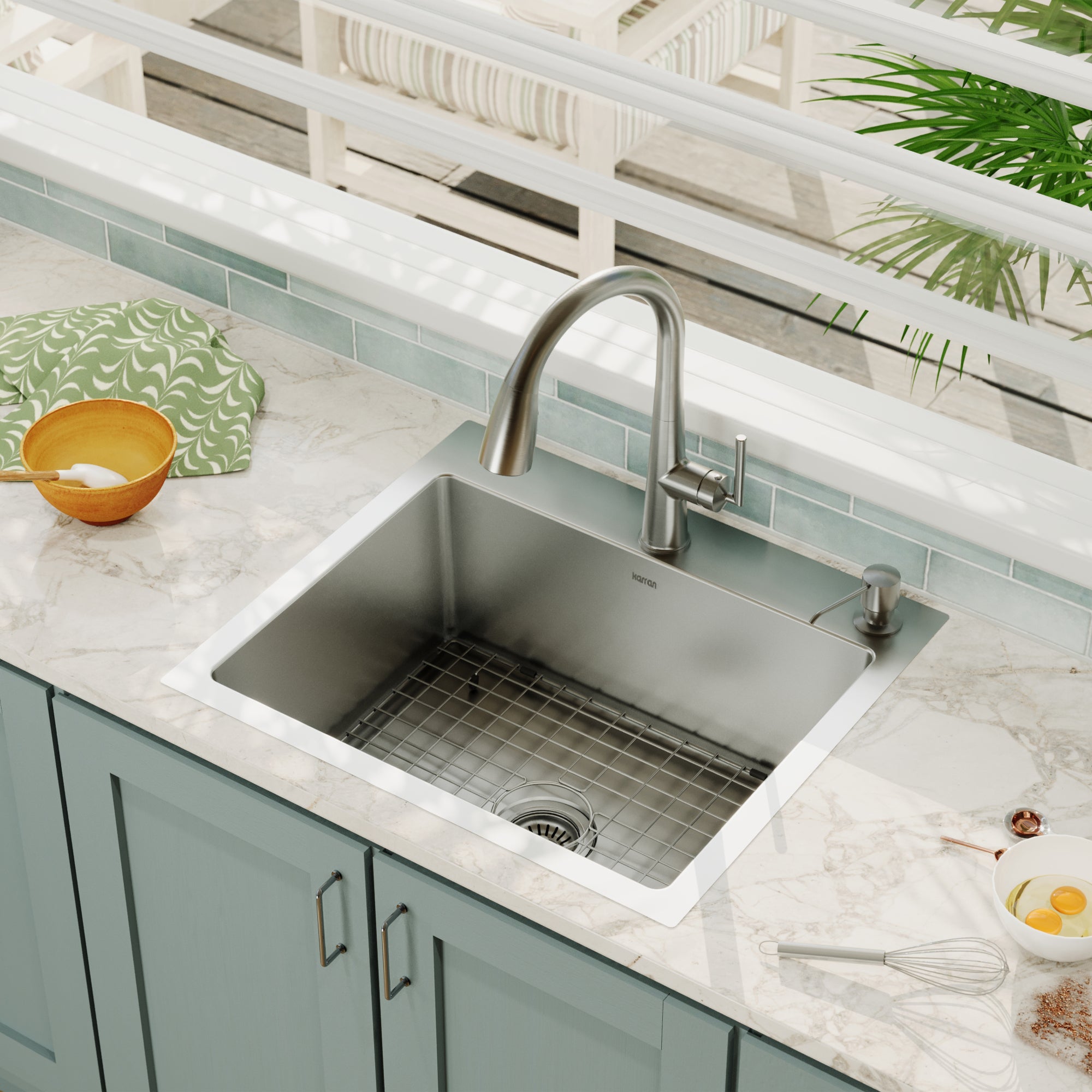 Alternative View of Karran 25" Drop In/Topmount Stainless Steel Kitchen Sink with Accessories, 16 Gauge, EL-30-PK1