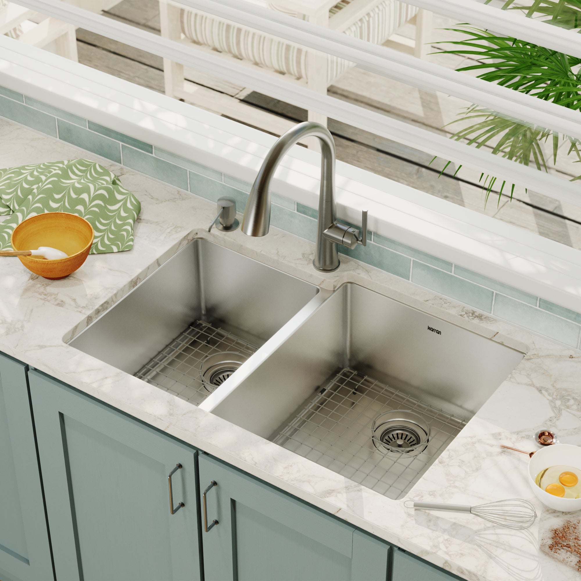 Alternative View of Karran Elite 33" Undermount Stainless Steel Kitchen Sink with Accessories, 40/60 Double Bowl, 16 Gauge, EL-78L-PK1