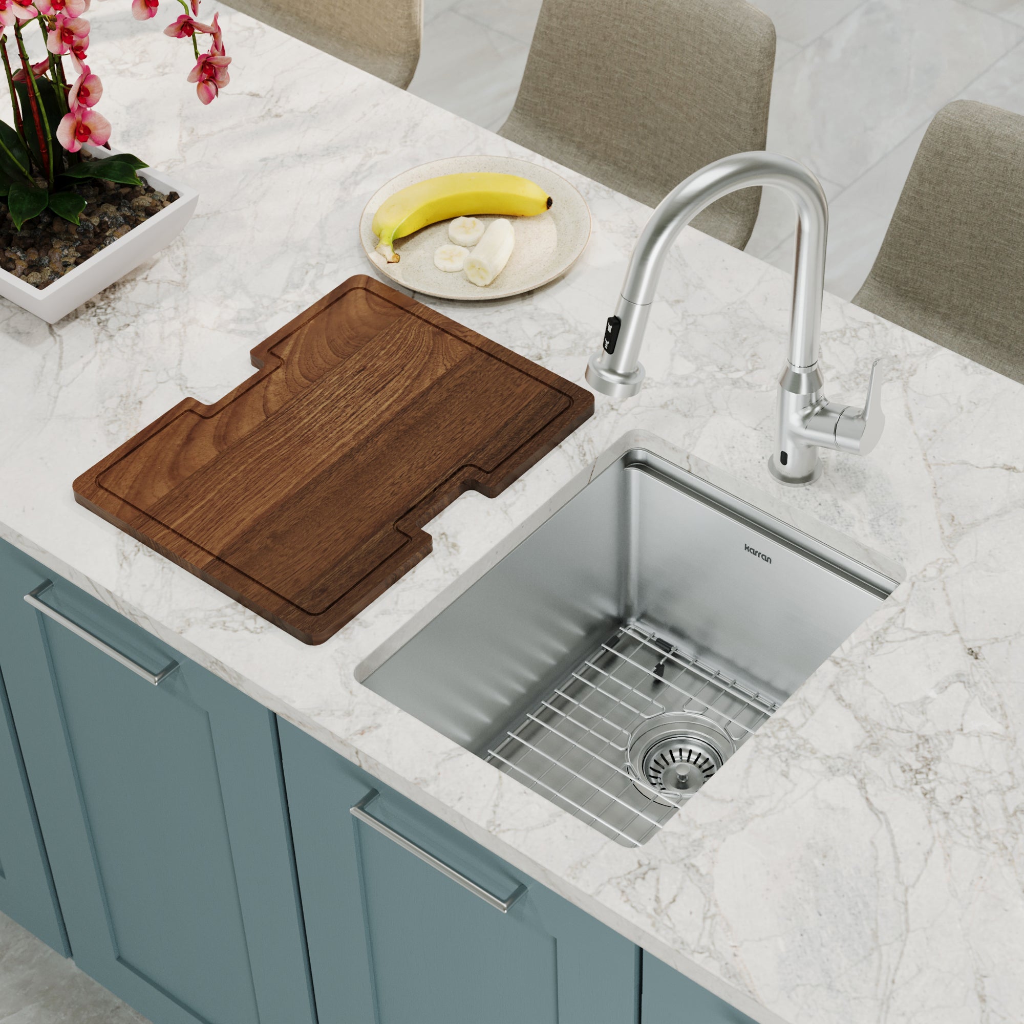 Alternative View of Karran Elite Workstation 15" Undermount Stainless Steel Workstation Kitchen Sink with Accessories, 16 Gauge, WS-31-PK1