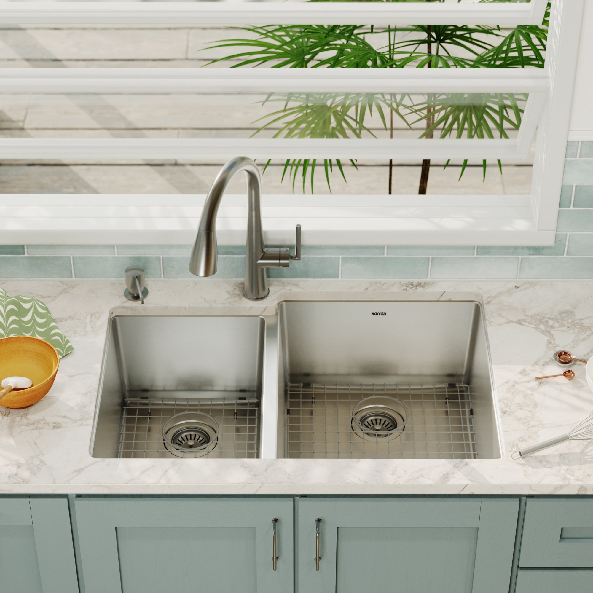 Alternative View of Karran Elite 33" Undermount Stainless Steel Kitchen Sink with Accessories, 40/60 Double Bowl, 16 Gauge, EL-78L-PK1