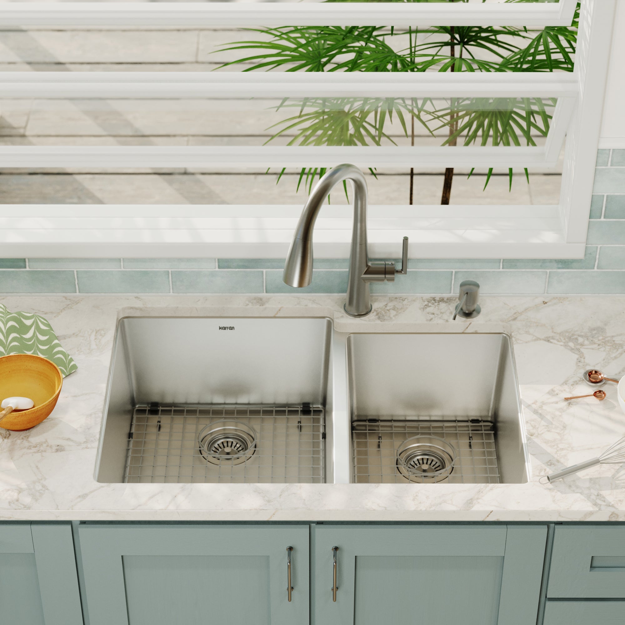 Alternative View of Karran Elite 33" Undermount Stainless Steel Kitchen Sink with Accessories, 60/40 Double Bowl, 16 Gauge, EL-78R-PK1