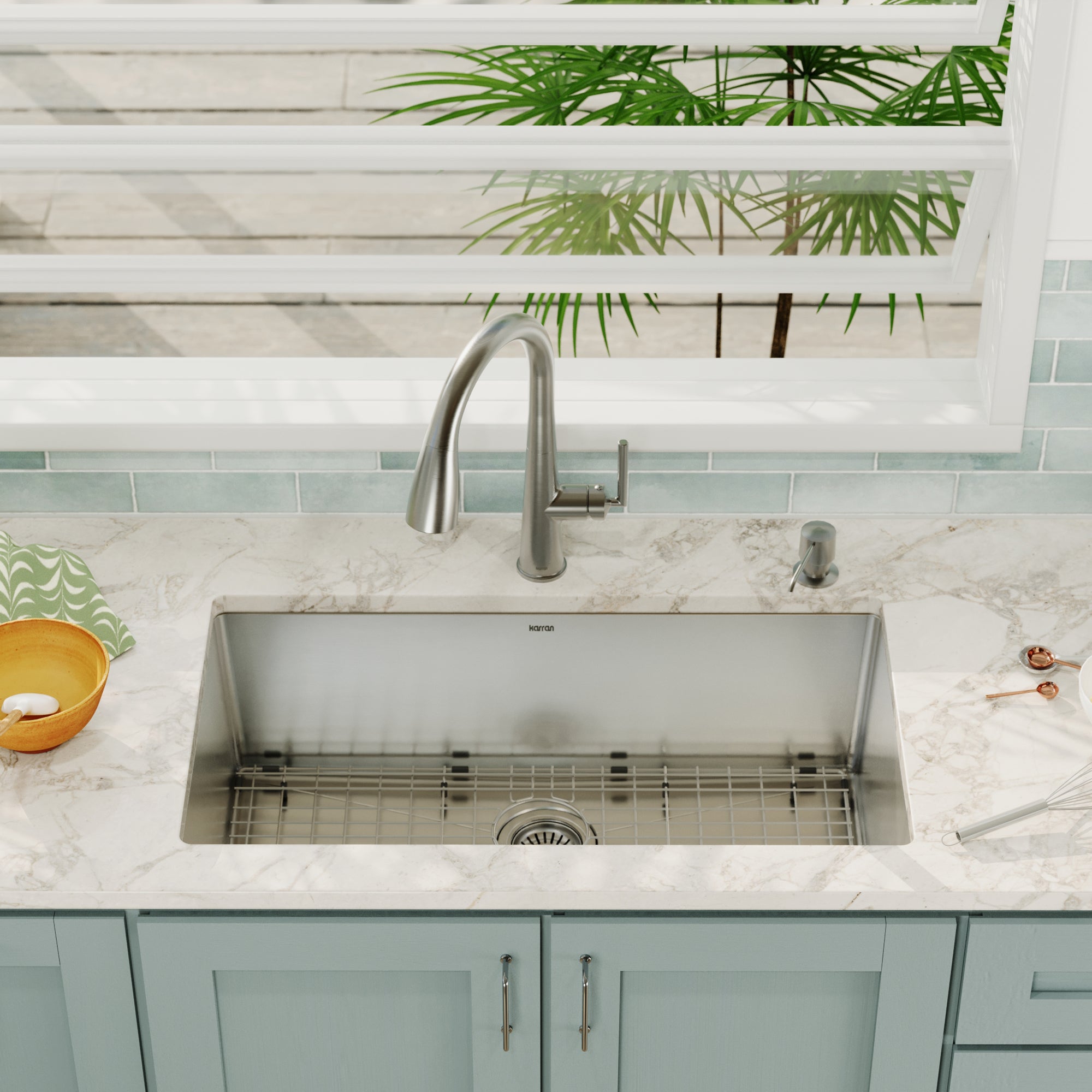 Karran elite 32 stainless steel kitchen sink 16 gauge lifestyle image