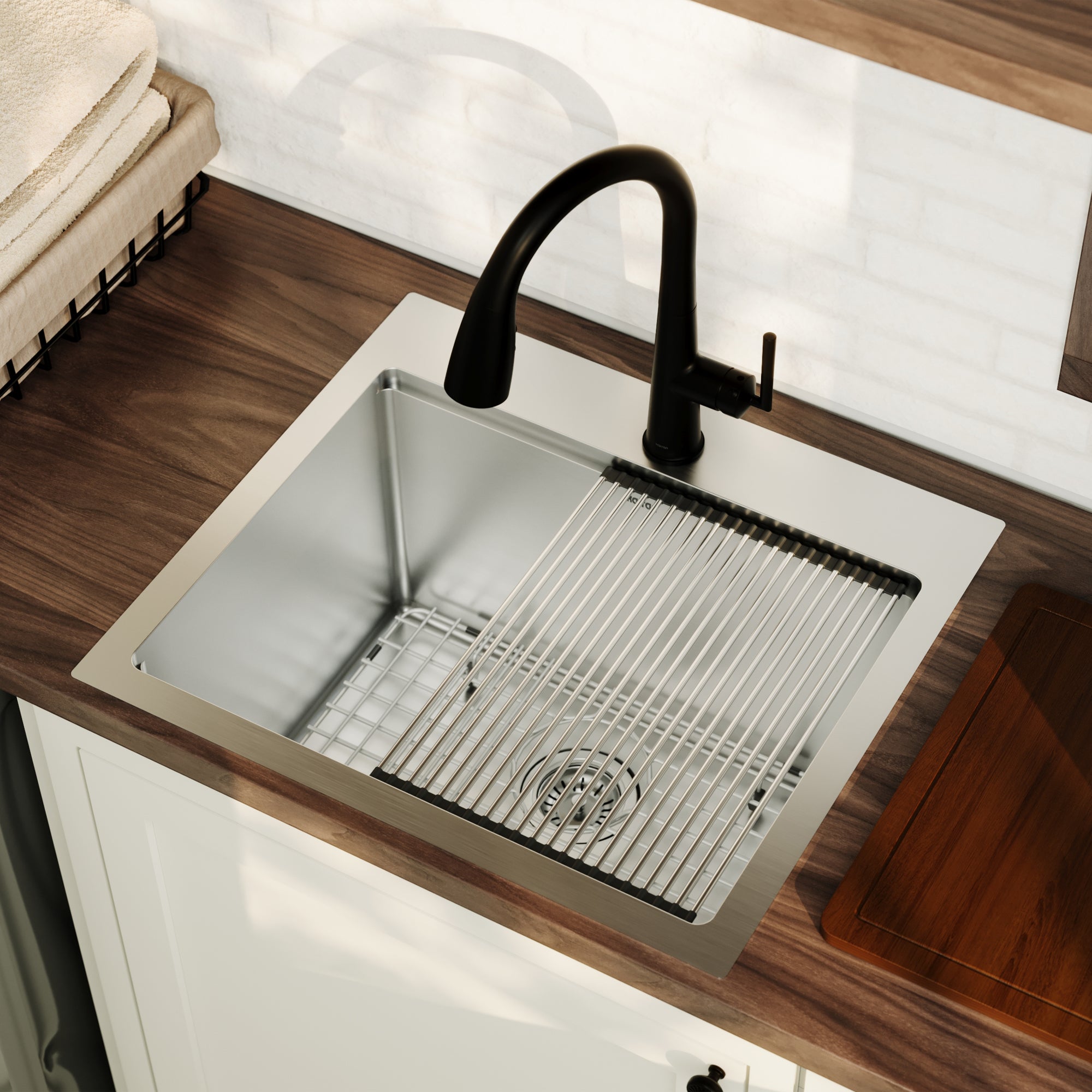 Alternative View of Karran Elite Workstation 25" Drop In/Topmount Stainless Steel Workstation Kitchen Sink with Accessories, 16 Gauge, WST-22-PK1