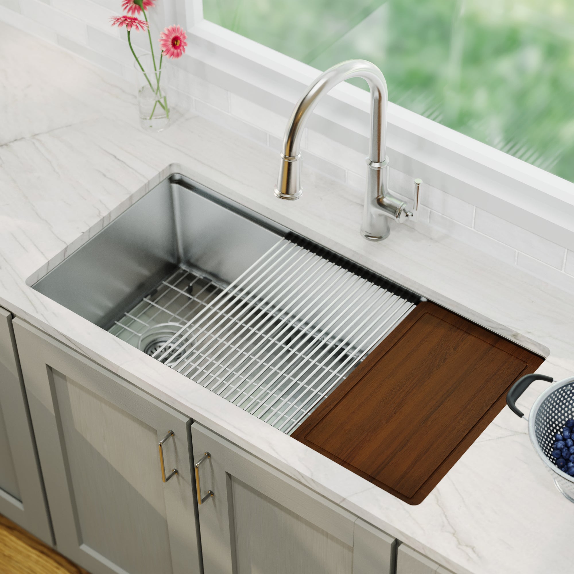 Alternative View of Karran Elite Workstation 36" Undermount Stainless Steel Workstation Kitchen Sink with Accessories, 16 Gauge, WS-38-PK1