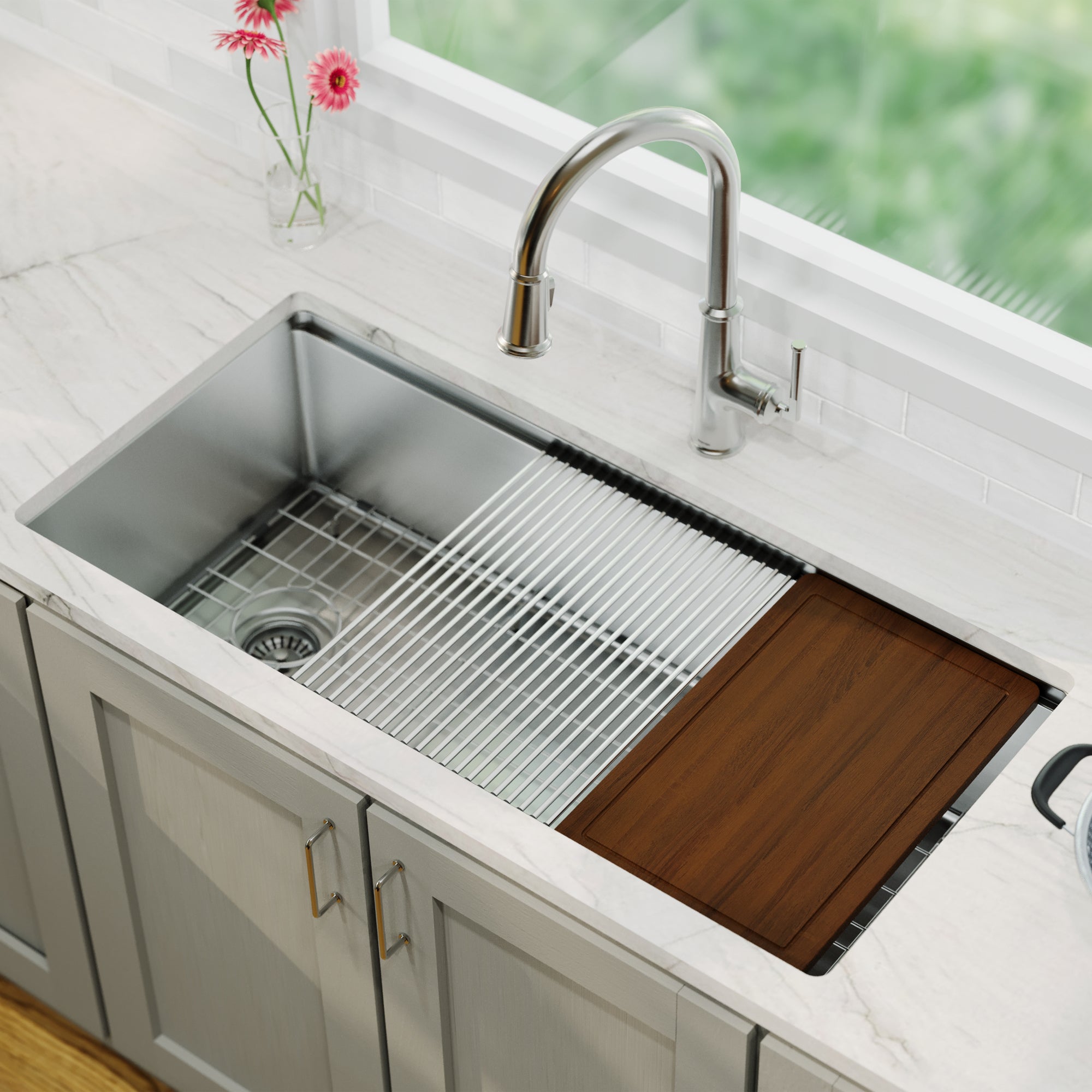 Alternative View of Karran Elite Workstation 39" Undermount Stainless Steel Workstation Kitchen Sink with Accessories, 16 Gauge, WS-39-PK1