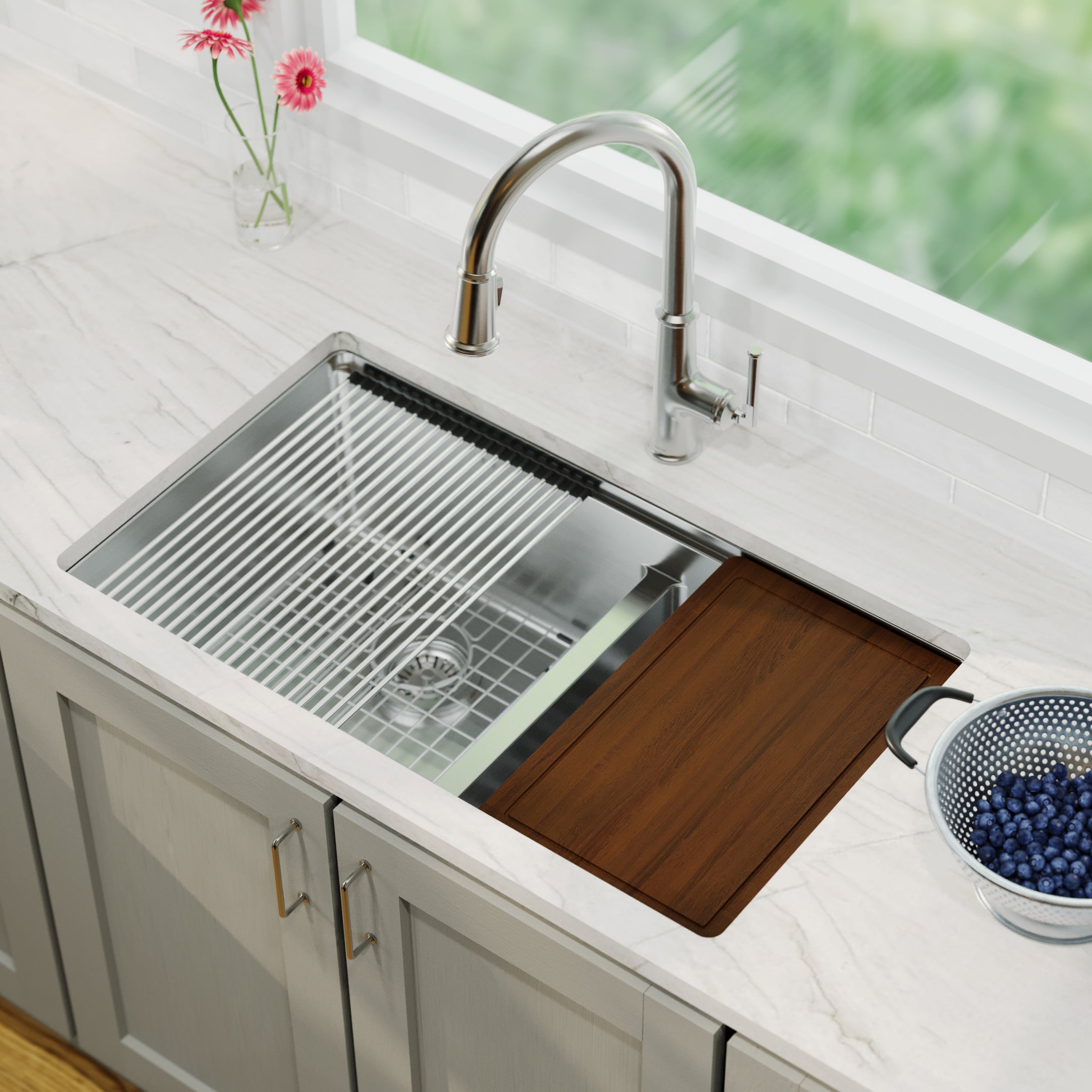 Alternative View of Karran Elite Workstation 32" Undermount Stainless Steel Workstation Kitchen Sink with Accessories, 60/40 Double Bowl, 16 Gauge, WS-40-PK1