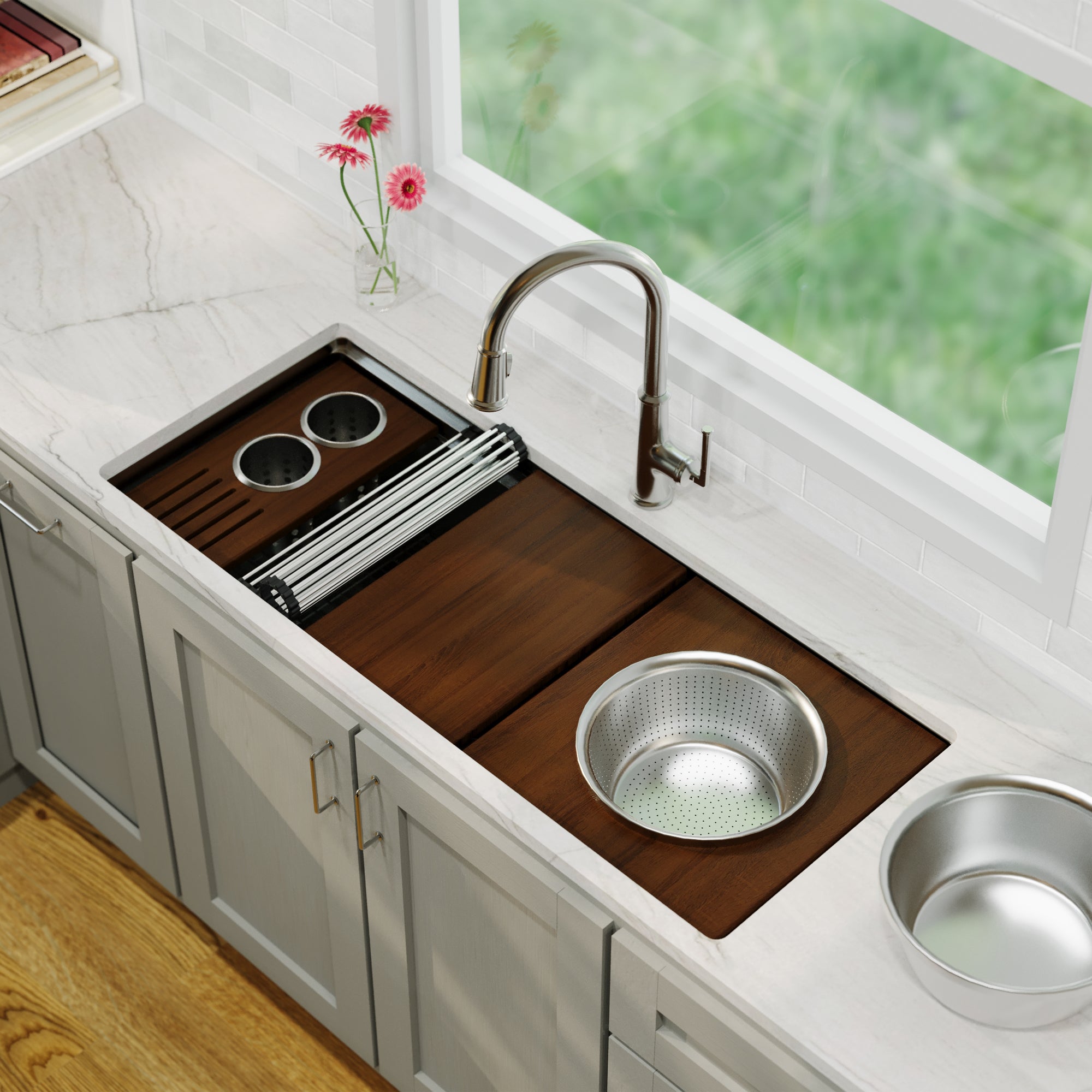 Alternative View of Karran Elite Workstation 45" Undermount Stainless Steel Workstation Kitchen Sink with Accessories, 16 Gauge, WS-90-PK1