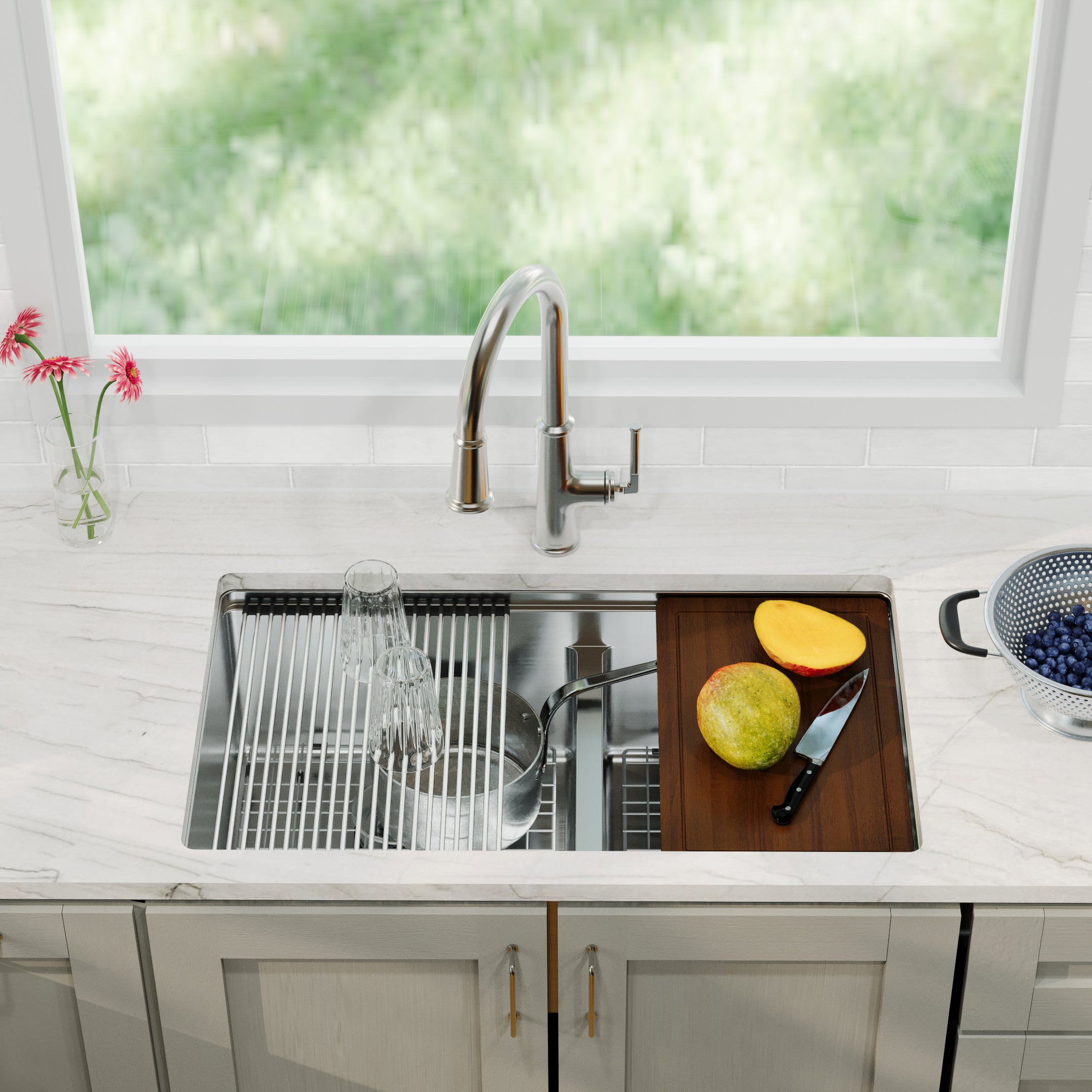 Alternative View of Karran Elite Workstation 32" Undermount Stainless Steel Workstation Kitchen Sink with Accessories, 60/40 Double Bowl, 16 Gauge, WS-40-PK1