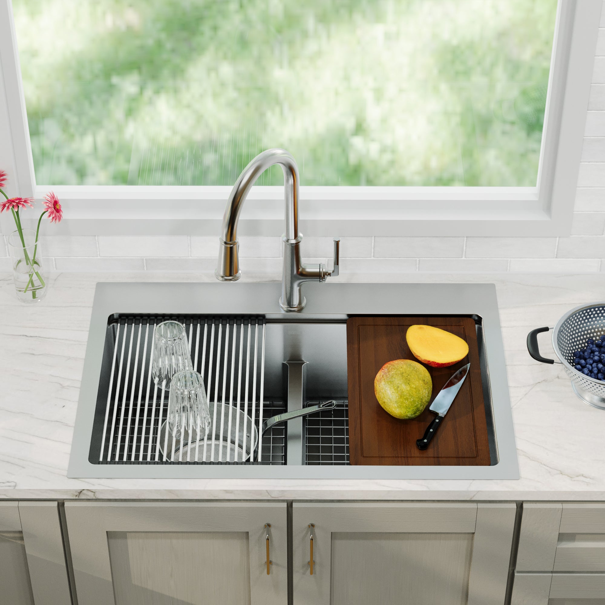 Alternative View of Karran Elite Workstation 33" Drop In/Topmount Stainless Steel Workstation Kitchen Sink with Accessories, 50/50 Double Bowl, 16 Gauge, WST-28-PK1