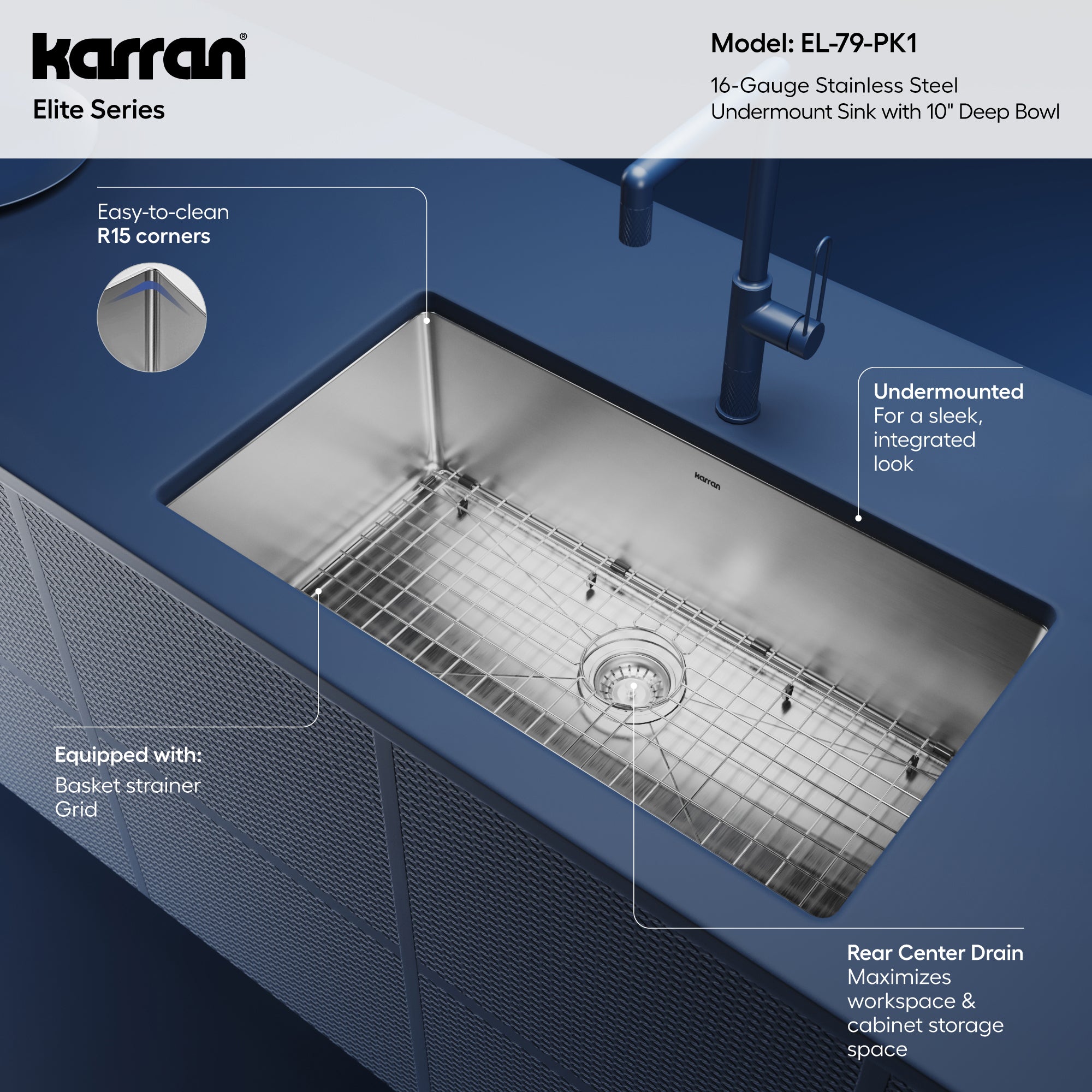 Karran elite 32 stainless steel kitchen sink 16 gauge informational image