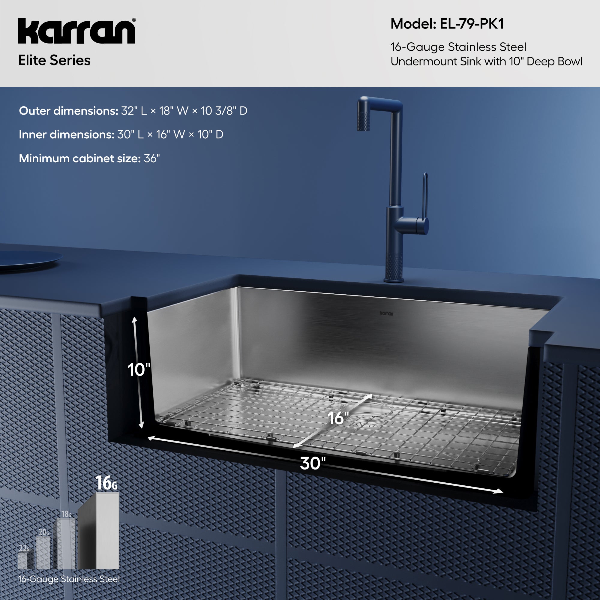 Karran elite 32 stainless steel kitchen sink 16 gauge informational image
