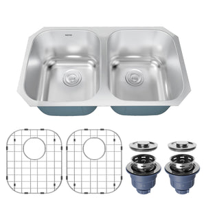 Alternate Image for Karran Profile 32" Undermount Stainless Steel Kitchen Sink with Accessories, 50/50 Double Bowl, 18 Gauge, PRU31-PK1