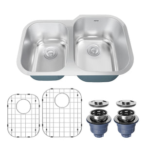 Alternate Image for Karran Profile 32" Undermount Stainless Steel Kitchen Sink with Accessories, 40/60 Double Bowl, 18 Gauge, PRU33L-PK1