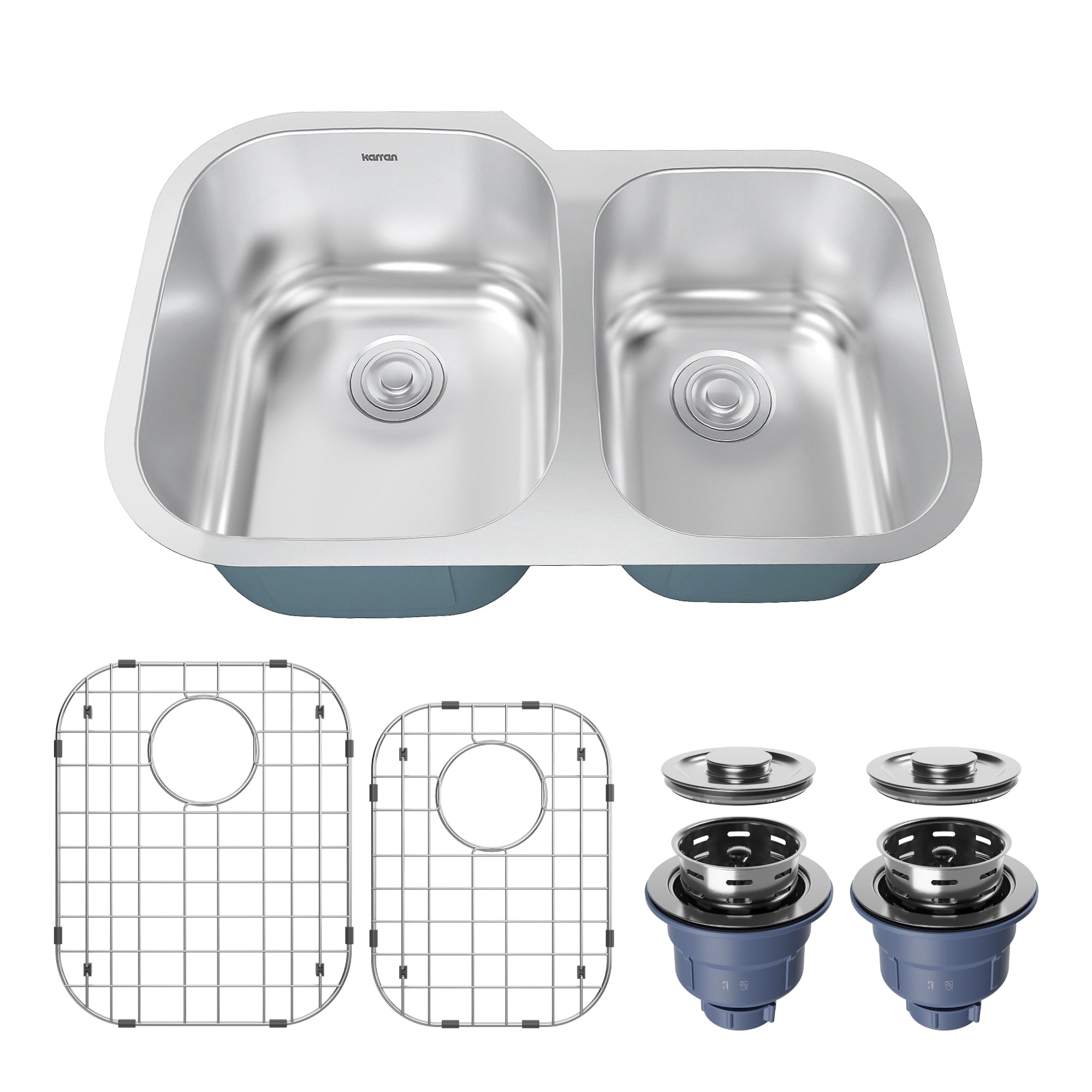 Karran Profile 32" Undermount Stainless Steel Kitchen Sink with Accessories, 60/40 Double Bowl, 18 Gauge, PRU33R-PK1