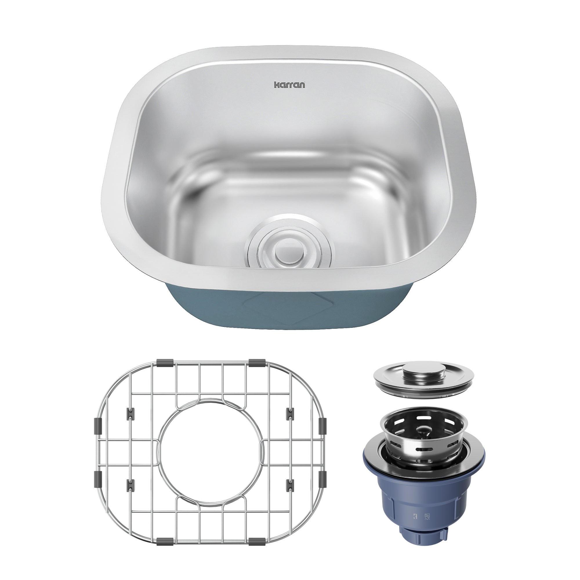 Karran Profile 15" Undermount Stainless Steel Kitchen Sink with Accessories, 18 Gauge, PRU39-PK1