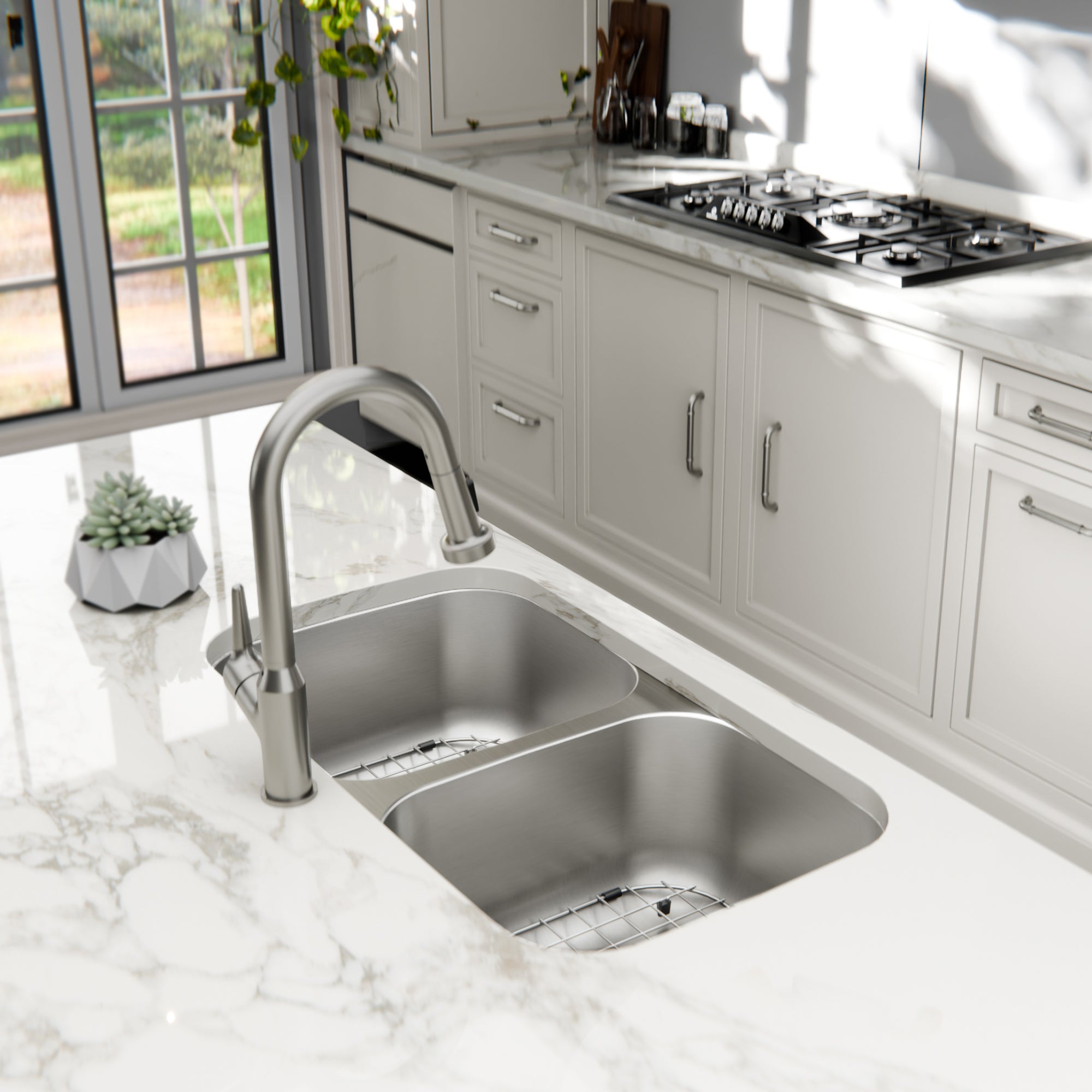 Karran Profile 32" Undermount Stainless Steel Kitchen Sink with Accessories, 50/50 Double Bowl, 18 Gauge, PRU31-PK1