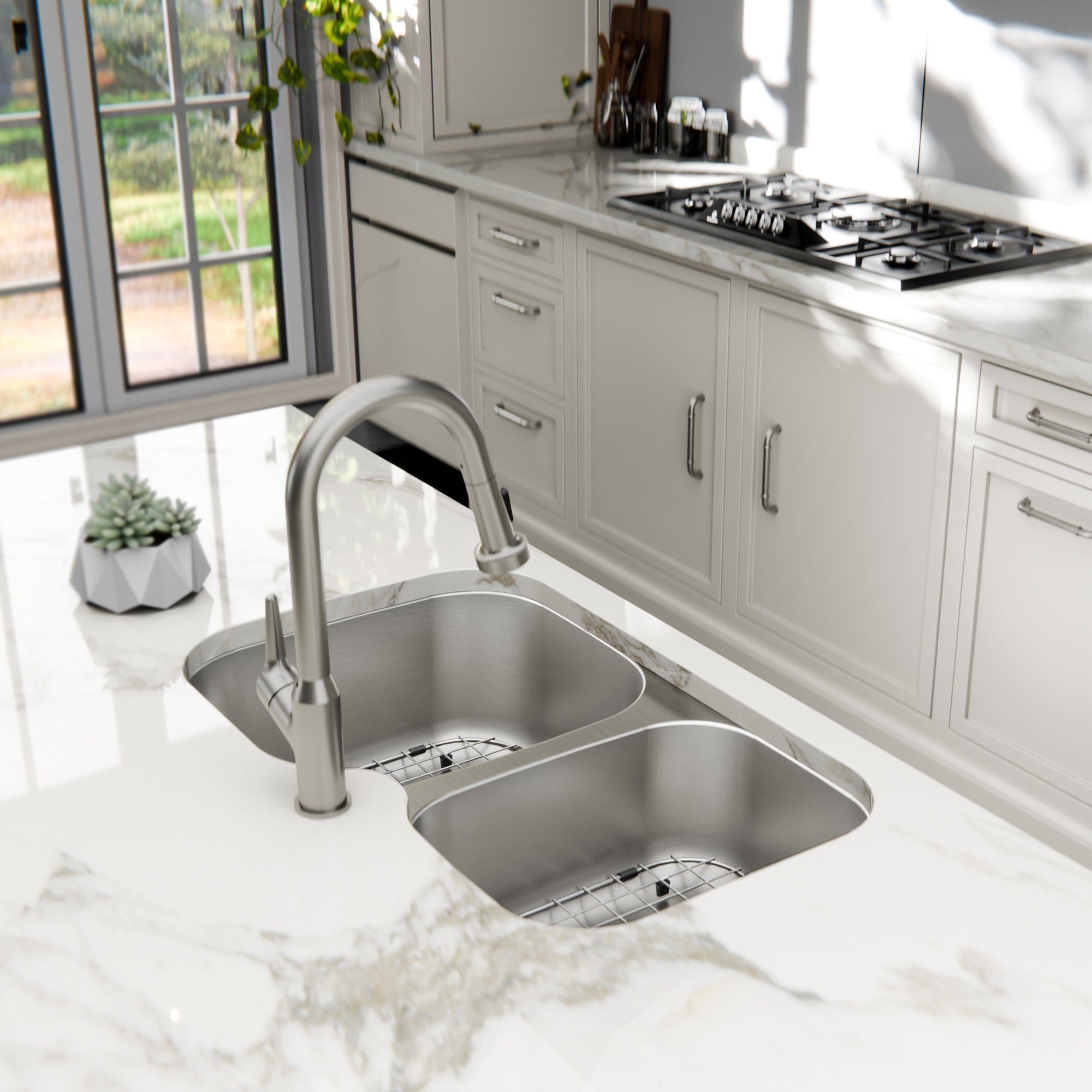 Karran Profile 32" Undermount Stainless Steel Kitchen Sink with Accessories, 40/60 Double Bowl, 18 Gauge, PRU33L-PK1