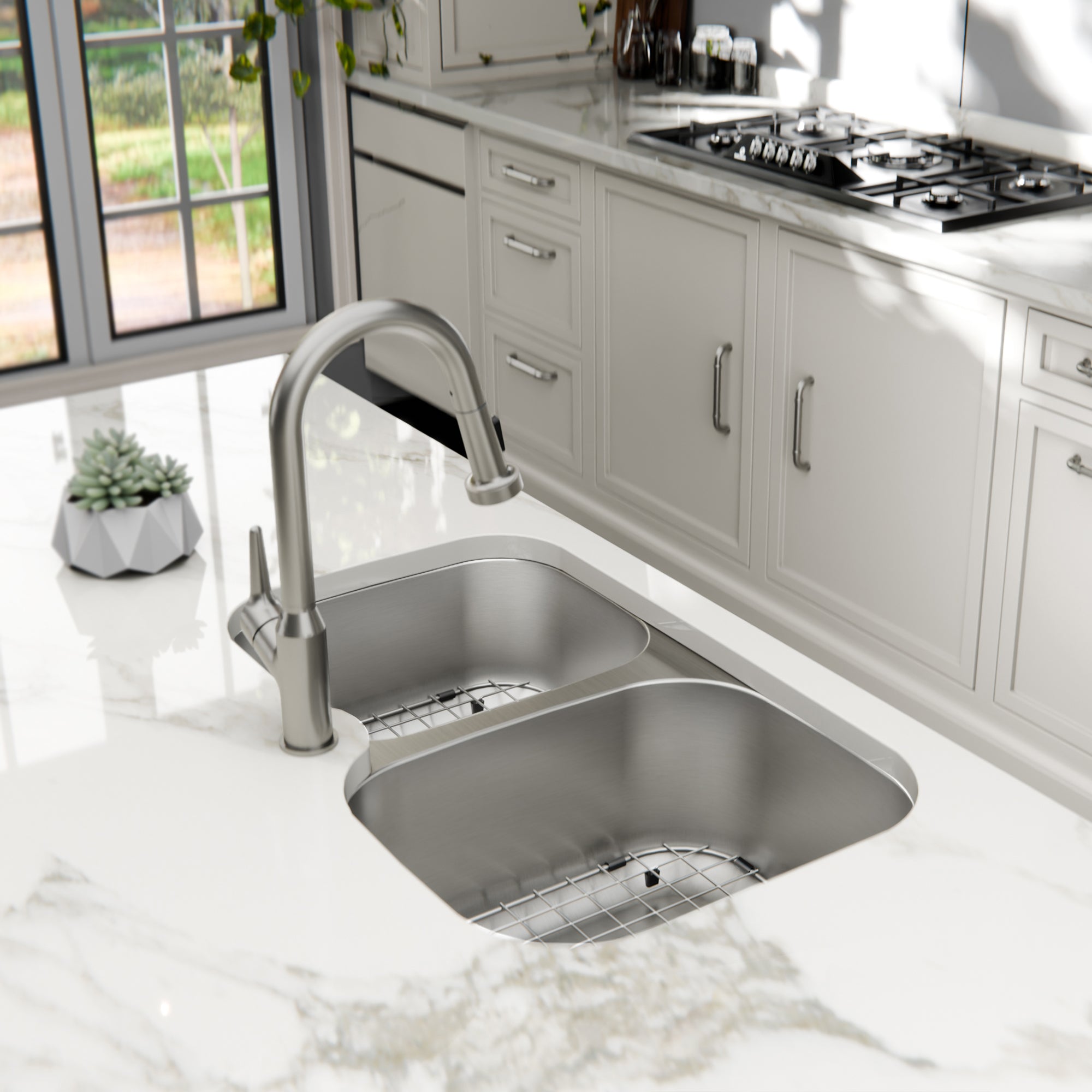 Karran Profile 32" Undermount Stainless Steel Kitchen Sink with Accessories, 60/40 Double Bowl, 18 Gauge, PRU33R-PK1