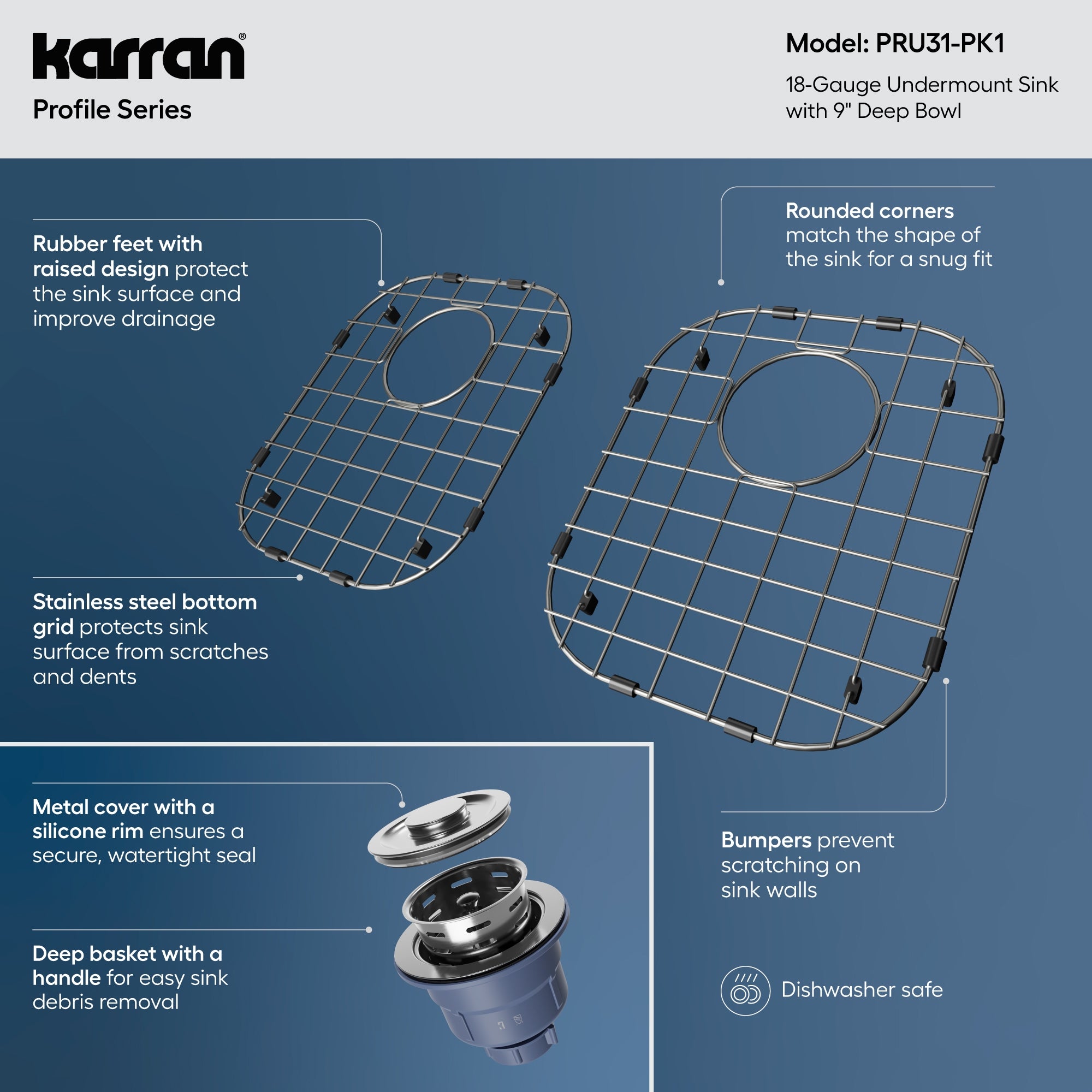 Karran Profile 32" Undermount Stainless Steel Kitchen Sink with Accessories, 50/50 Double Bowl, 18 Gauge, PRU31-PK1
