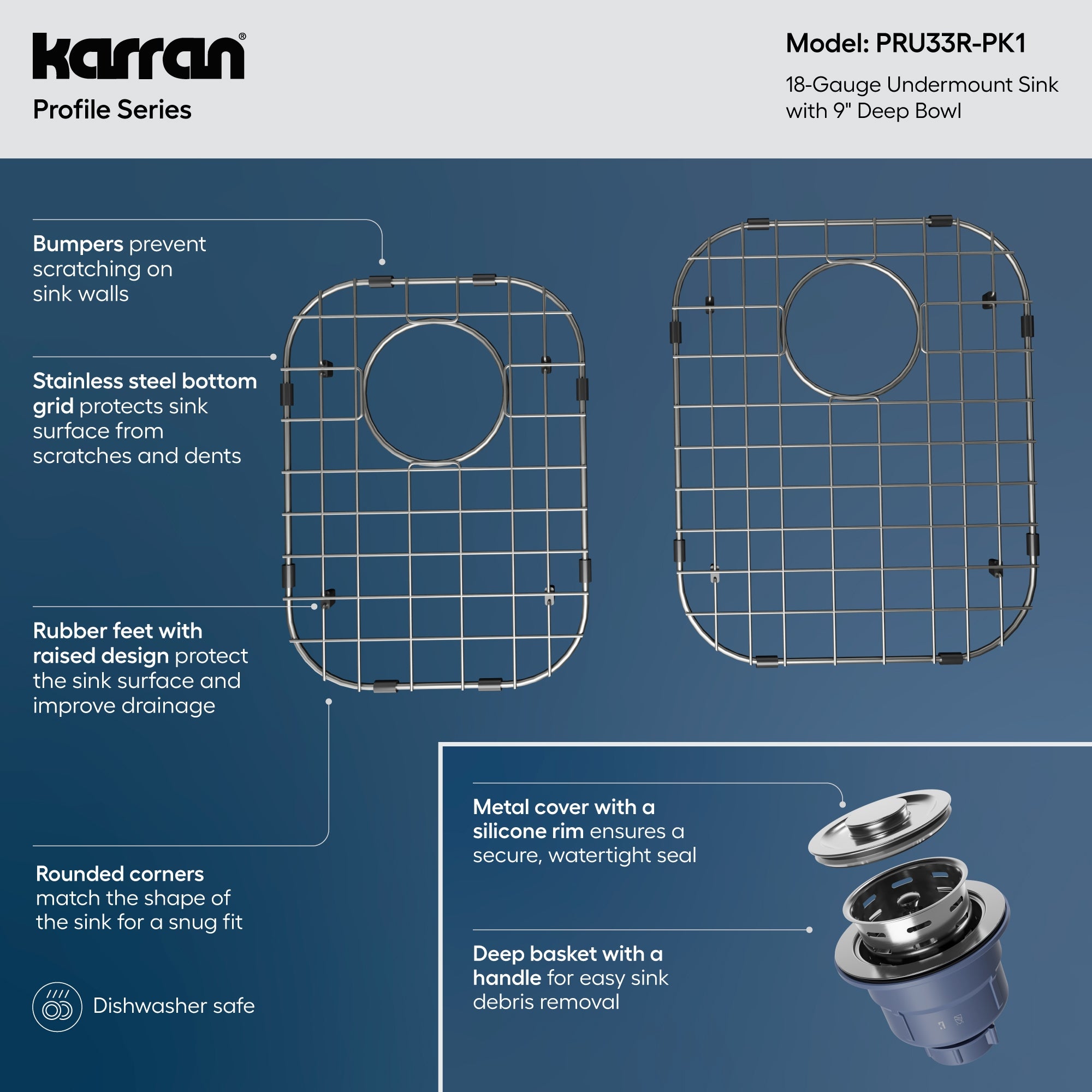 Karran Profile 32" Undermount Stainless Steel Kitchen Sink with Accessories, 60/40 Double Bowl, 18 Gauge, PRU33R-PK1