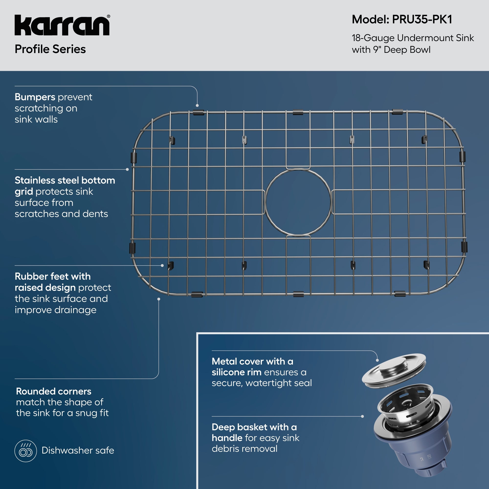 Karran Profile 30" Undermount Stainless Steel Kitchen Sink with Accessories, 18 Gauge, PRU35-PK1