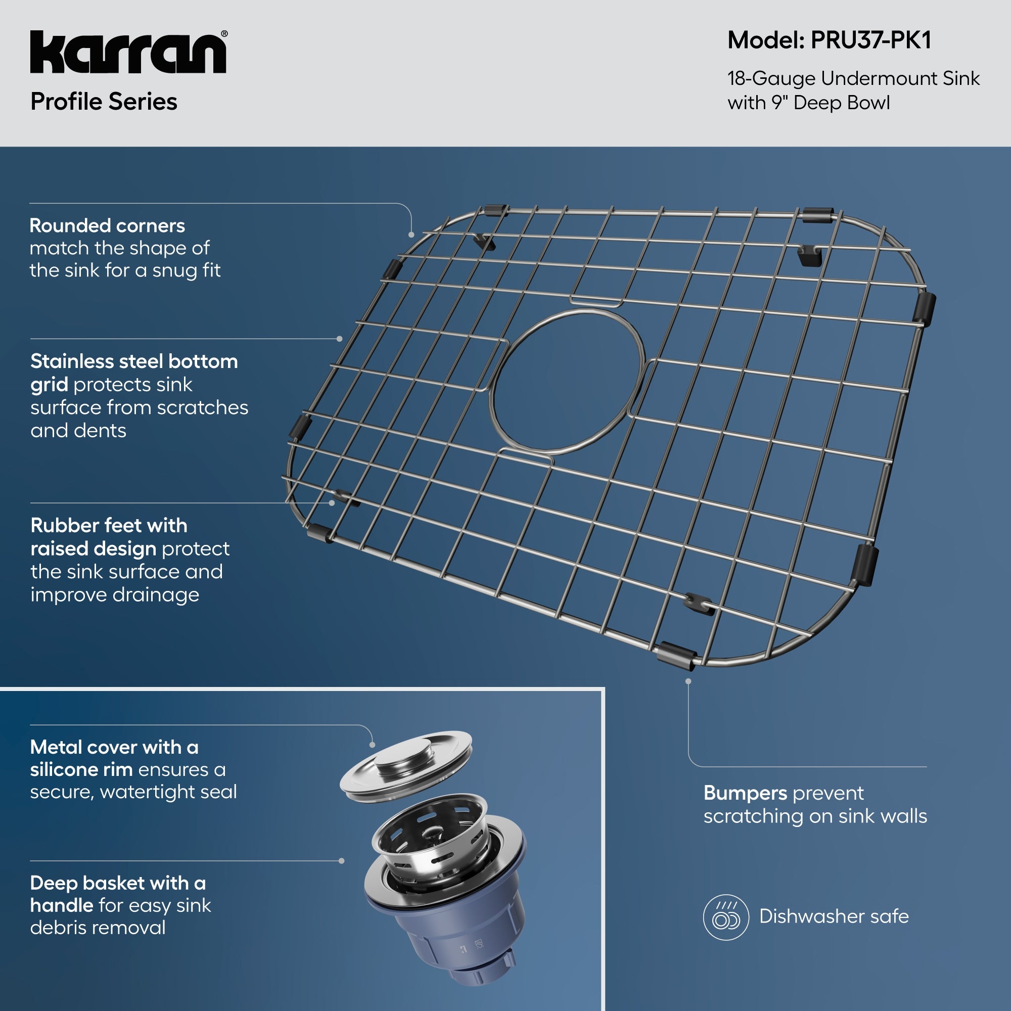 Karran Profile 23" Undermount Stainless Steel Kitchen Sink with Accessories, 18 Gauge, PRU37-PK1