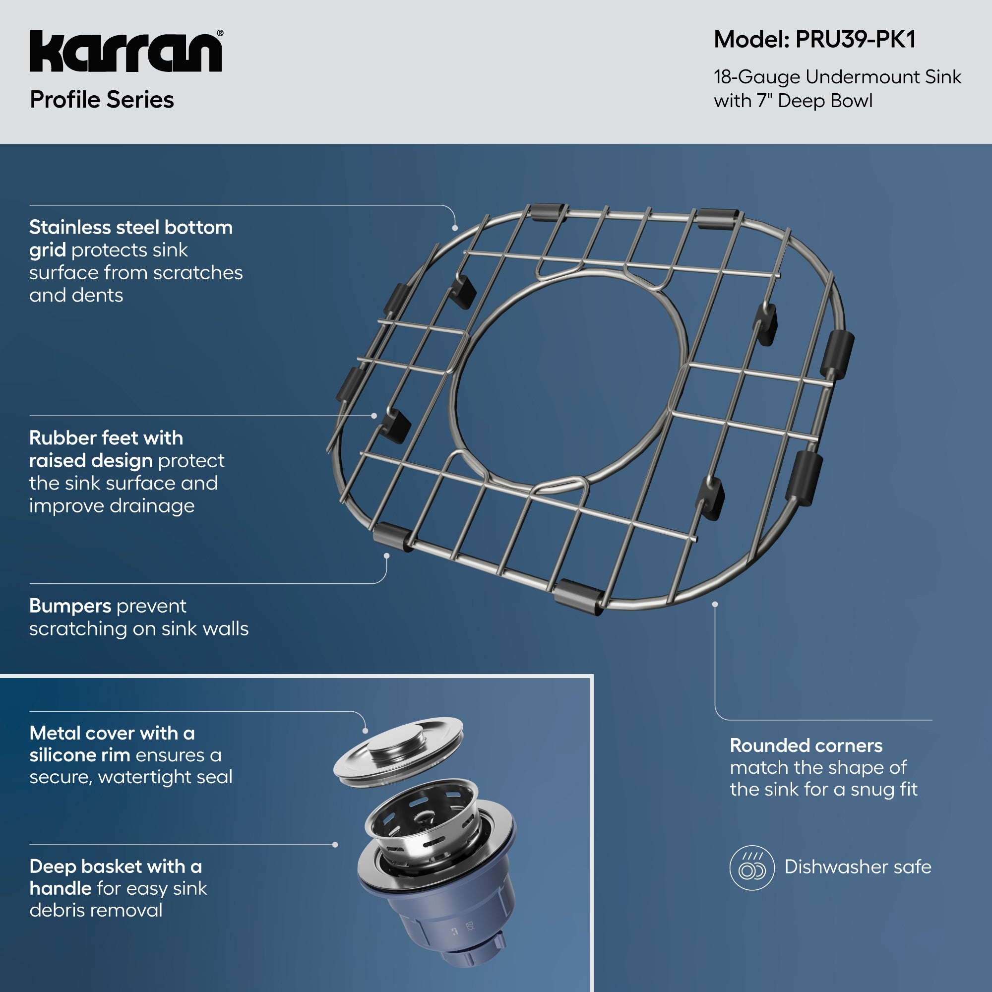 Karran Profile 15" Undermount Stainless Steel Kitchen Sink with Accessories, 18 Gauge, PRU39-PK1
