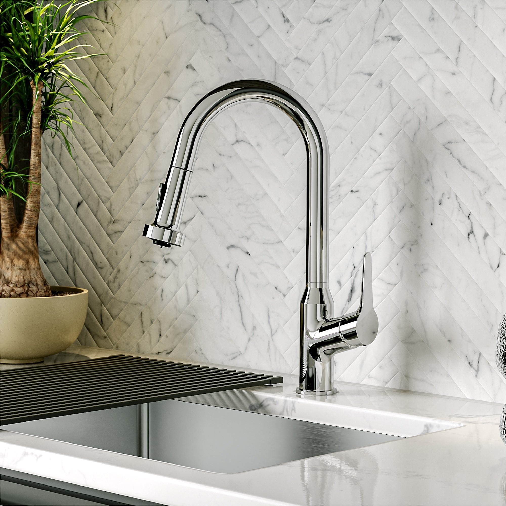 Alternative View of Karran Dockton Single Lever Handle Lead-free Brass ADA Kitchen Faucet, Pull Down, Chrome, KKF250C