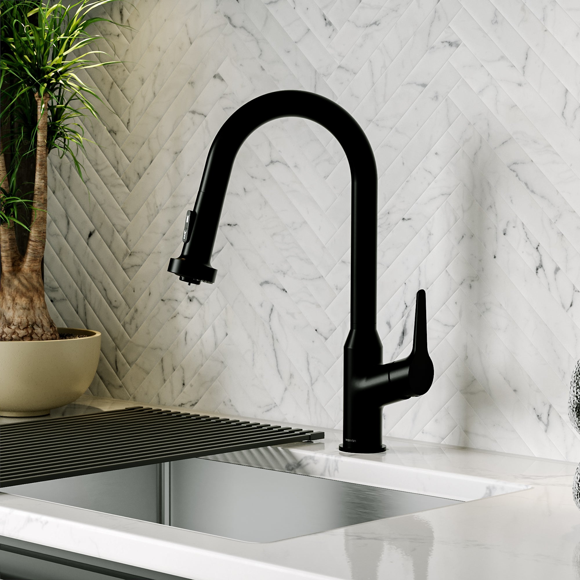 Alternative View of Karran Dockton 1.8 GPM Single Lever Handle Lead-free Brass ADA Kitchen Faucet, Pull-Down Kitchen, Matte Black, KKF250MB