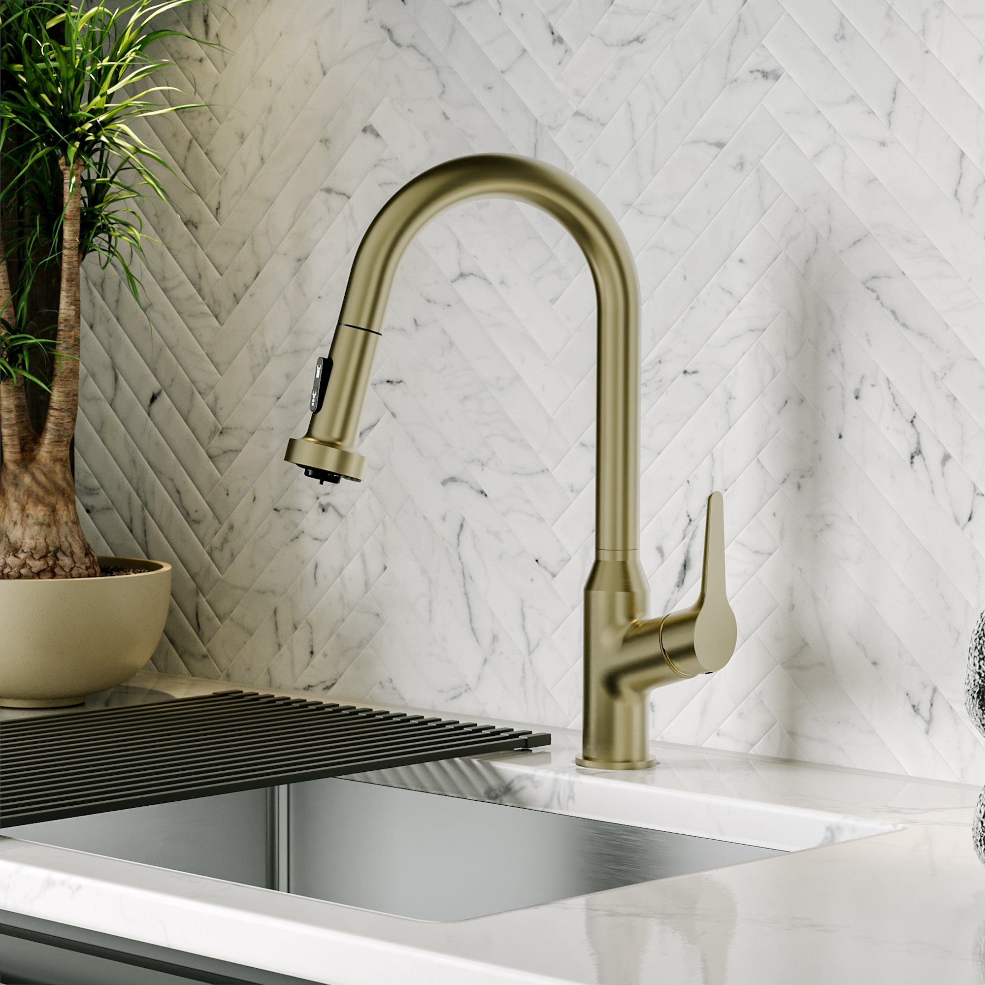 Karran Scottsdale 1.8 GPM Single Lever Handle Lead-free Brass ADA Kitchen Faucet, Pull-Down, Spot-Free Champagne Bronze, KKF250SFCB