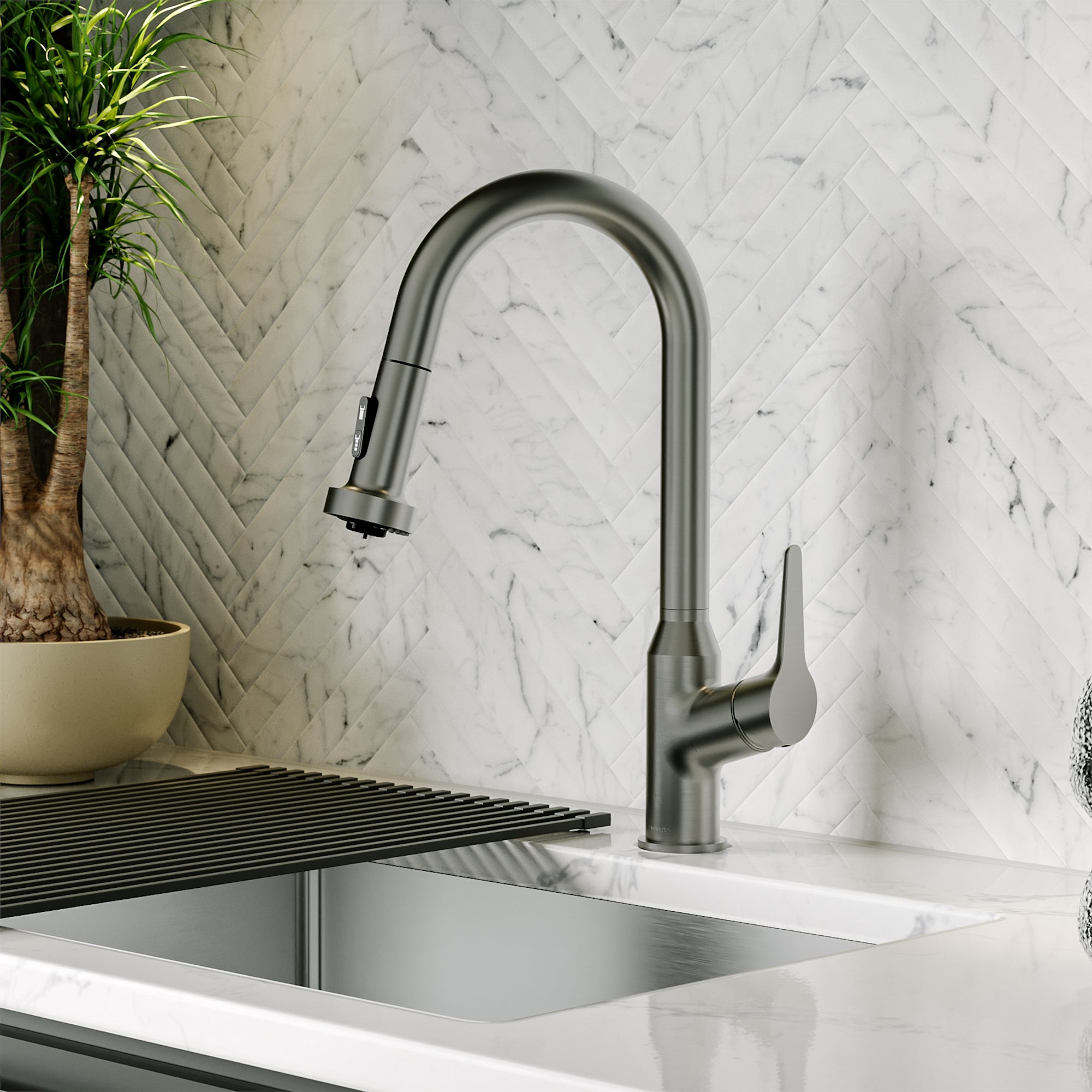 Karran Scottsdale 1.8 GPM Single Lever Handle Lead-free Brass ADA Kitchen Faucet, Pull-Down, Spot-Free Gunmetal Grey, KKF250SFGG