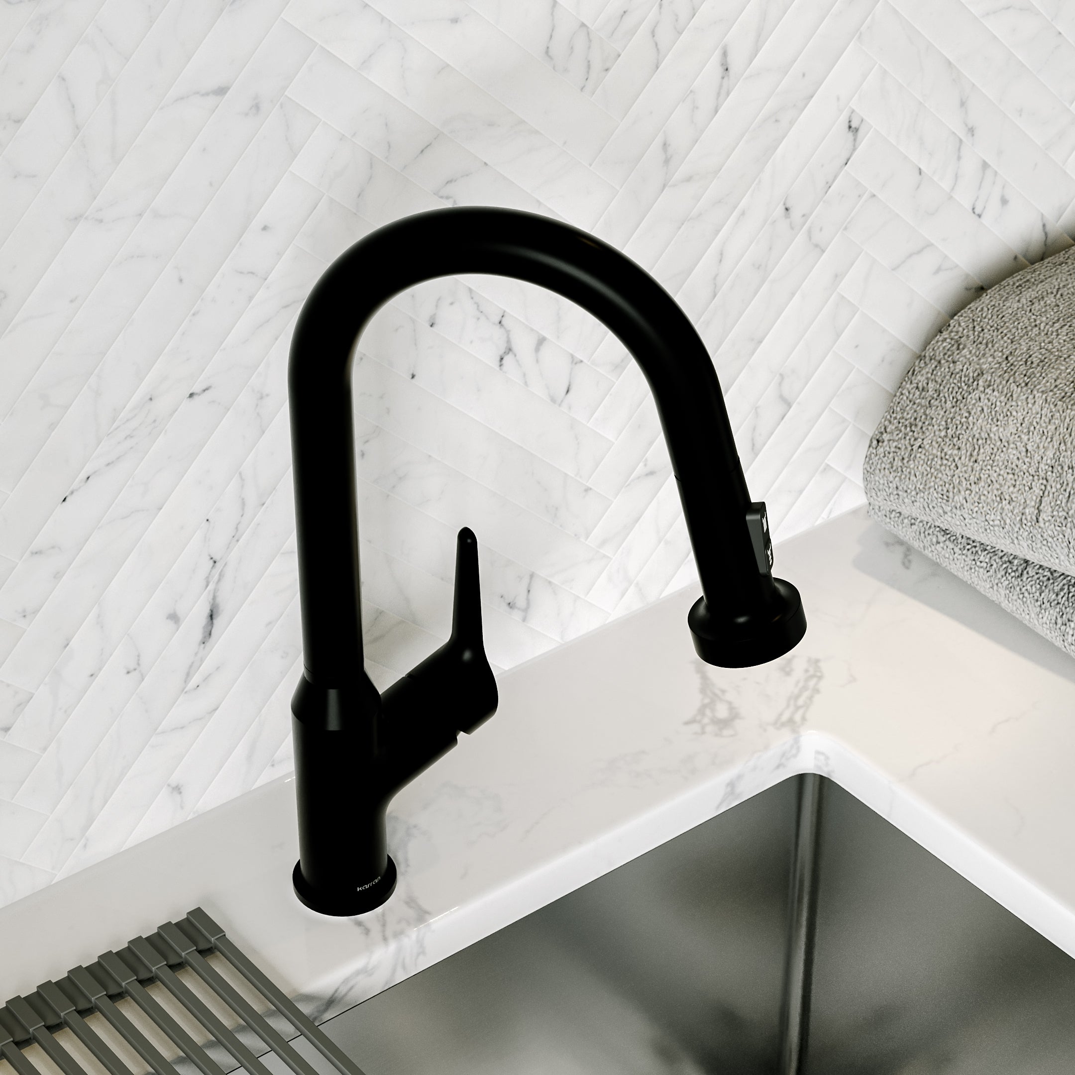 Alternative View of Karran Dockton 1.8 GPM Single Lever Handle Lead-free Brass ADA Kitchen Faucet, Pull-Down Kitchen, Matte Black, KKF250MB