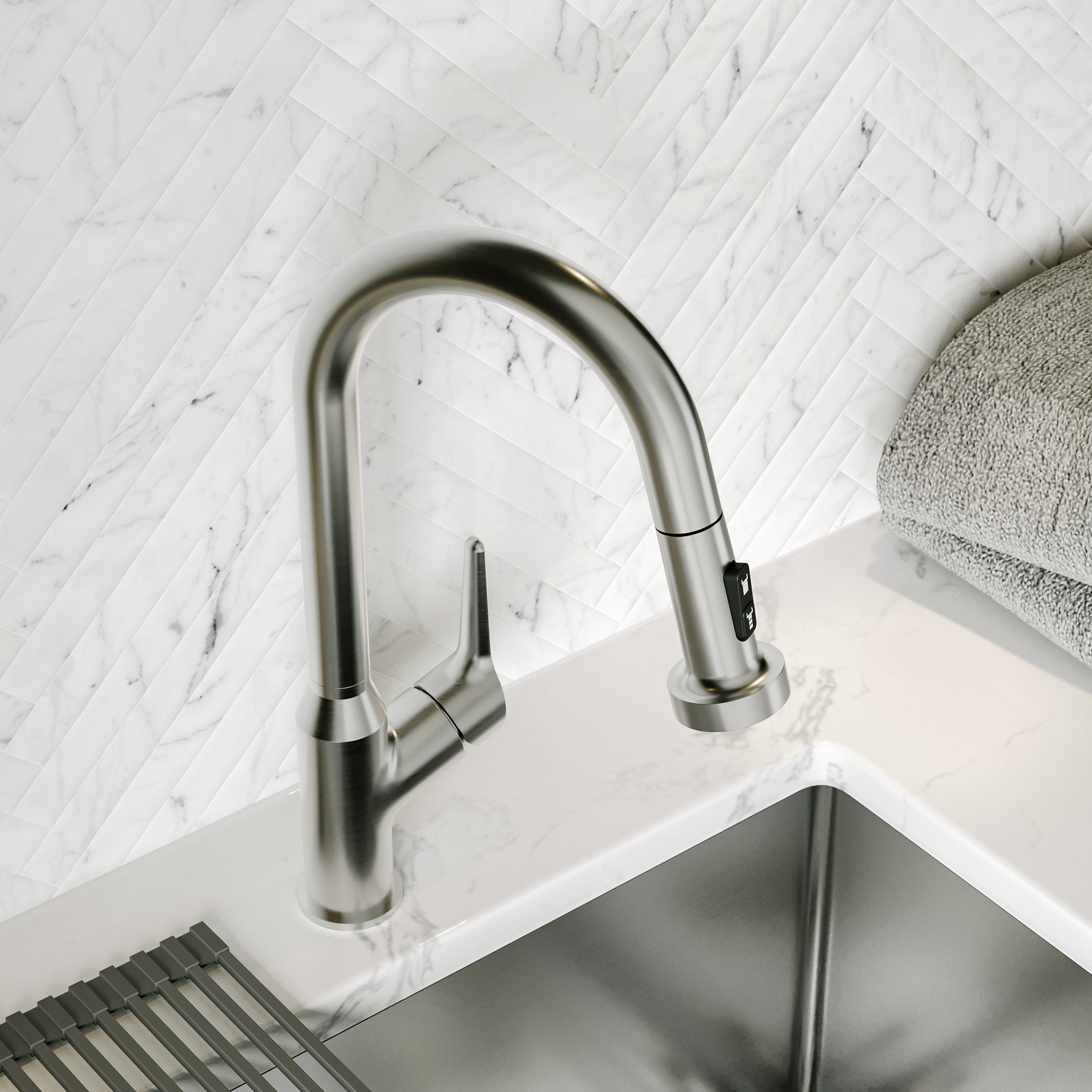 Karran Scottsdale 1.8 GPM Single Lever Handle Lead-free Brass ADA Kitchen Faucet, Pull-Down, Spot Free Stainless Steel, KKF250SFSS