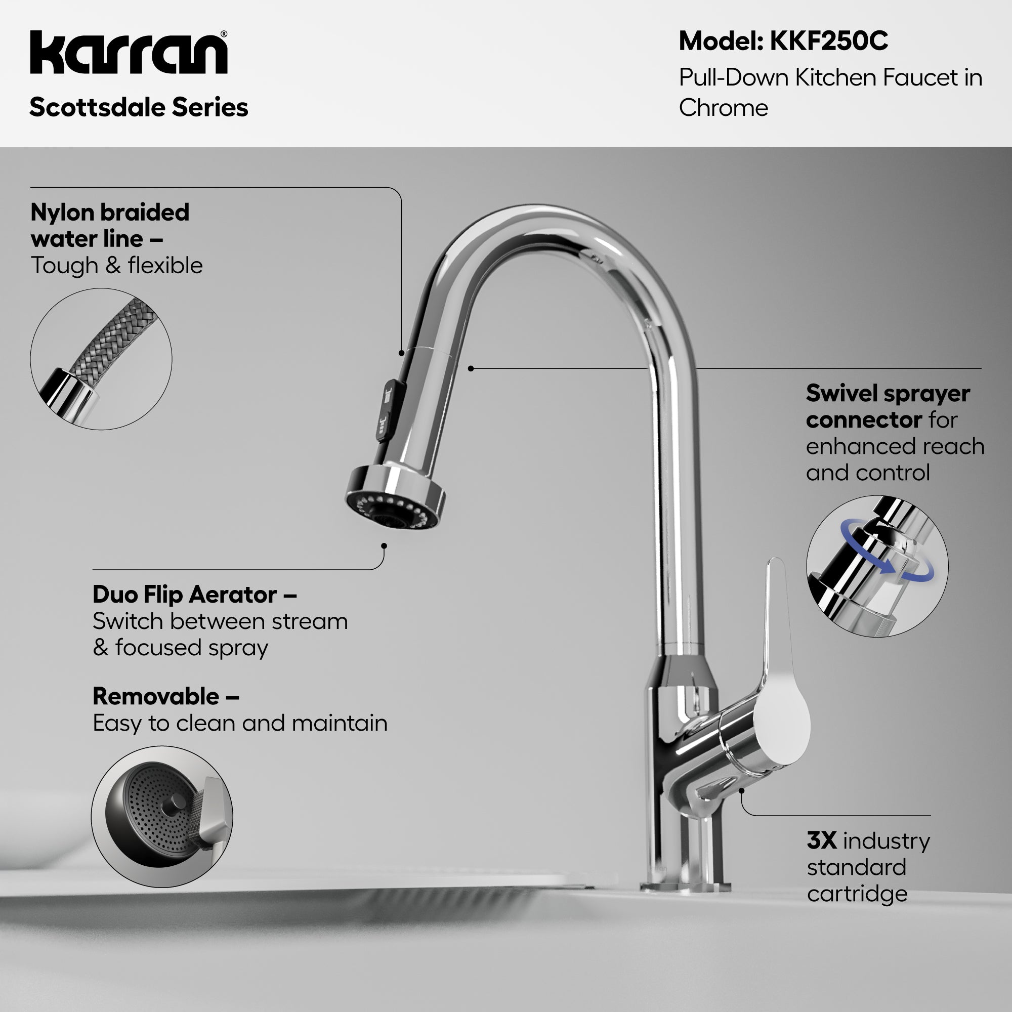 Alternative View of Karran Dockton Single Lever Handle Lead-free Brass ADA Kitchen Faucet, Pull Down, Chrome, KKF250C