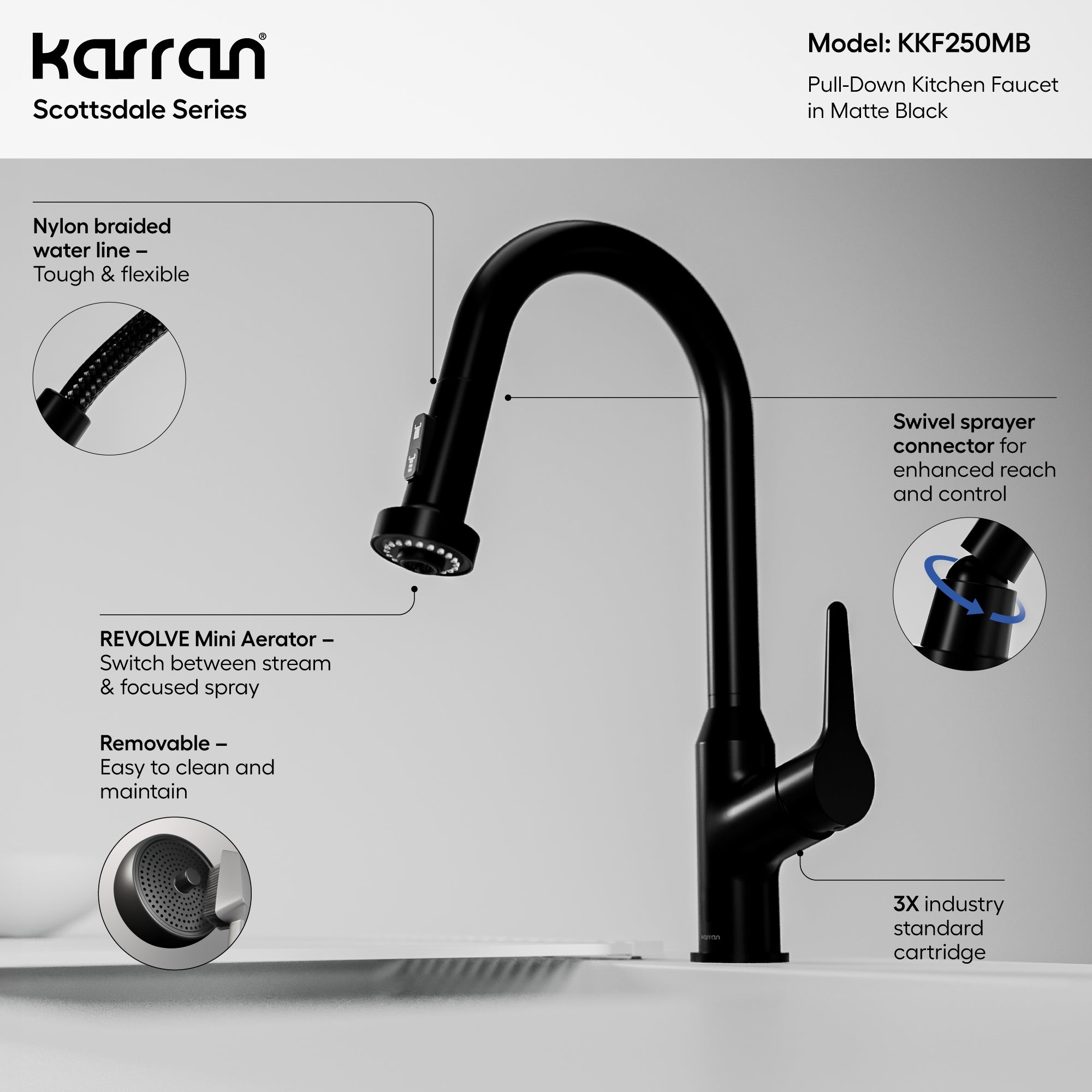 Alternative View of Karran Dockton 1.8 GPM Single Lever Handle Lead-free Brass ADA Kitchen Faucet, Pull-Down Kitchen, Matte Black, KKF250MB