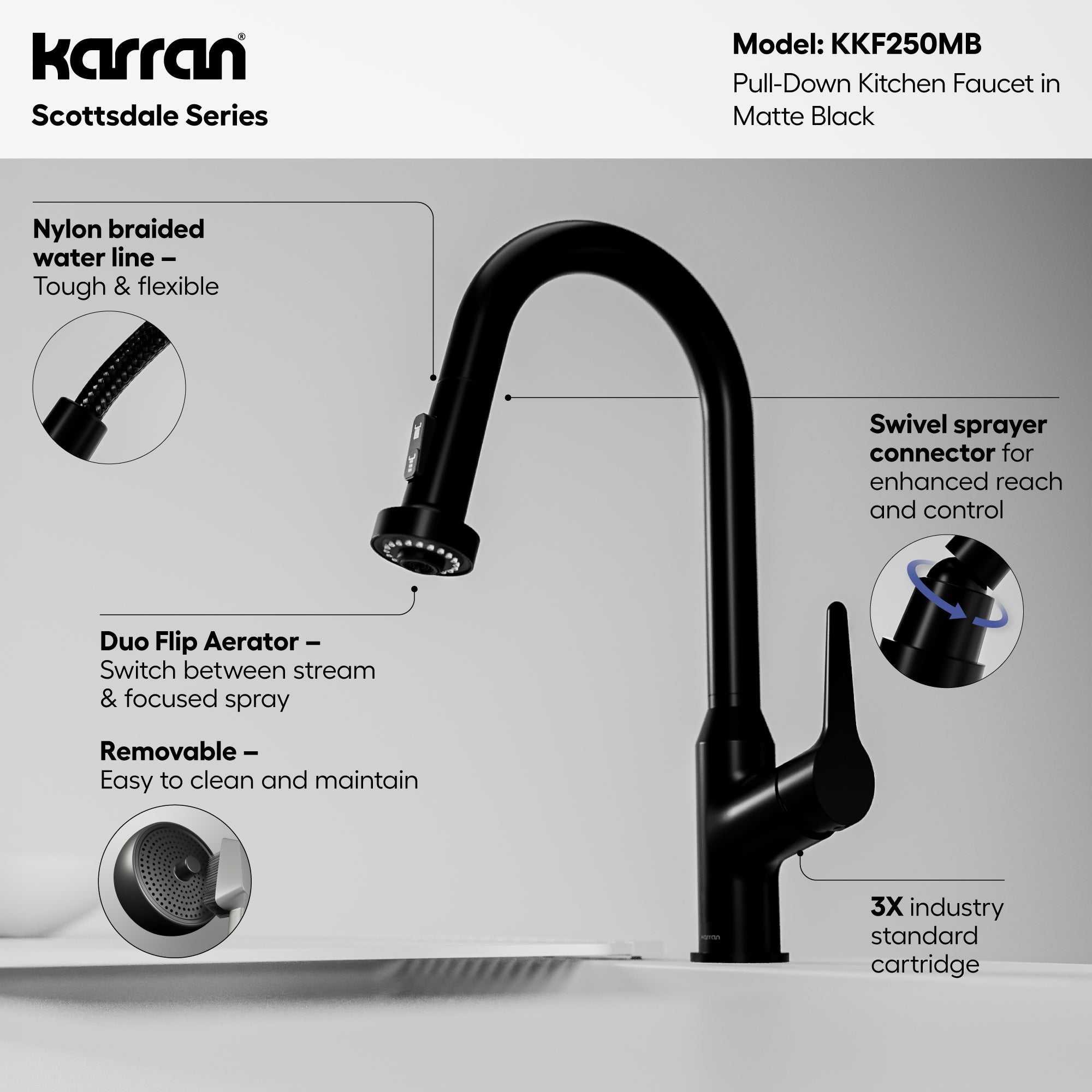 Alternative View of Karran Dockton 1.8 GPM Single Lever Handle Lead-free Brass ADA Kitchen Faucet, Pull-Down Kitchen, Matte Black, KKF250MB
