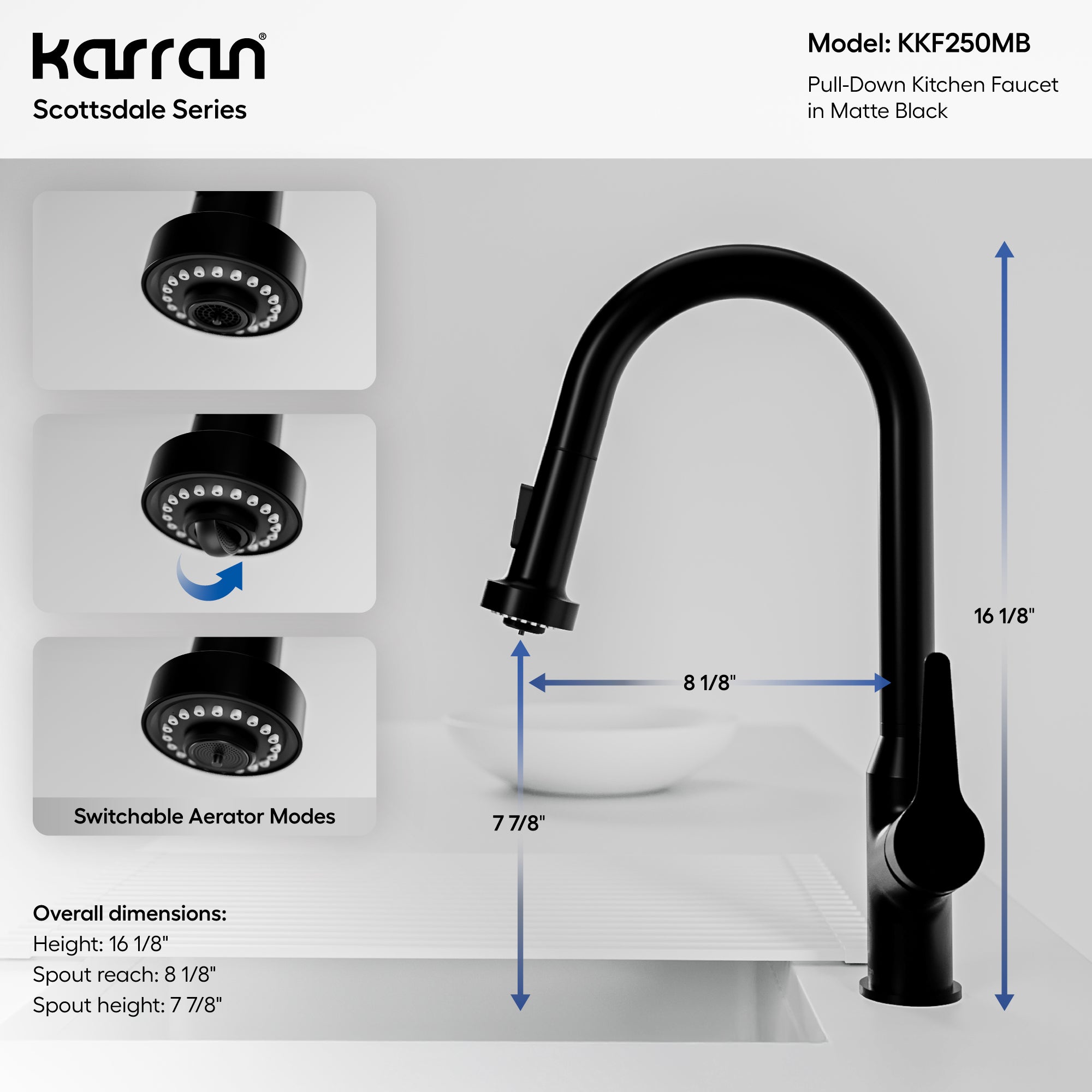 Alternative View of Karran Dockton 1.8 GPM Single Lever Handle Lead-free Brass ADA Kitchen Faucet, Pull-Down Kitchen, Matte Black, KKF250MB