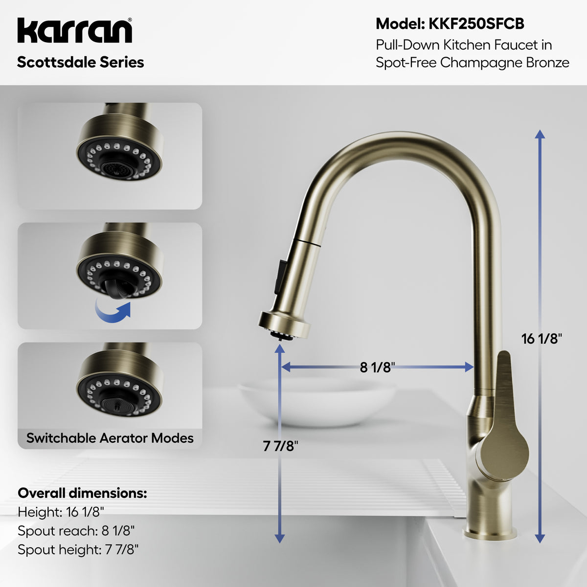 Alternative View of Karran Scottsdale 1.8 GPM Single Lever Handle Lead-free Brass ADA Kitchen Faucet, Pull-Down, Spot-Free Champagne Bronze, KKF250SFCB