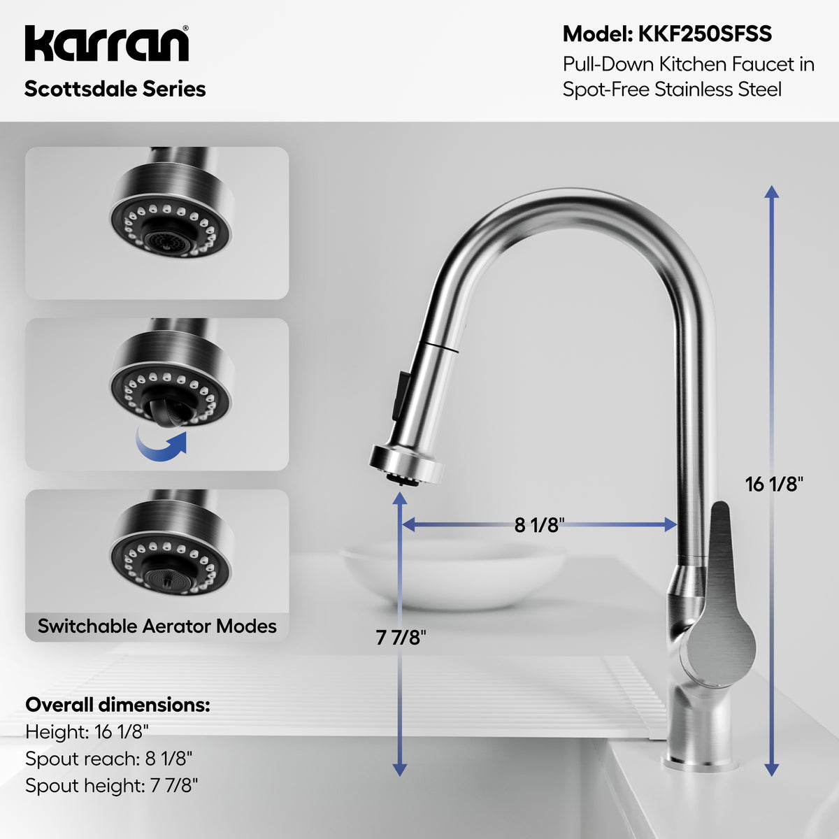 Alternative View of Karran Scottsdale 1.8 GPM Single Lever Handle Lead-free Brass ADA Kitchen Faucet, Pull-Down, Spot Free Stainless Steel, KKF250SFSS