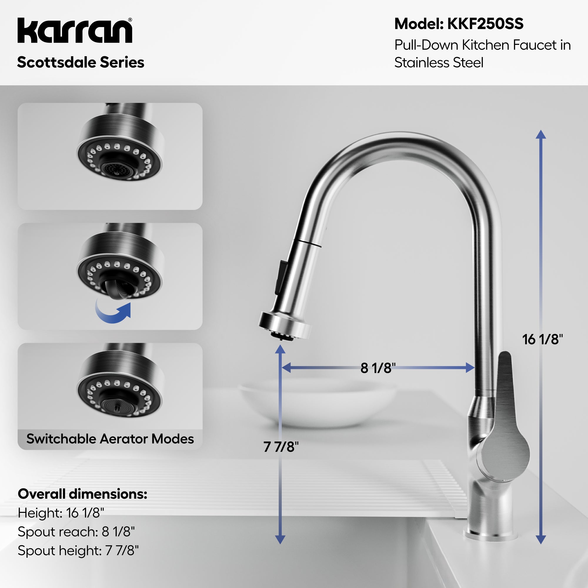 Alternative View of Karran Dockton Single Lever Handle Lead-free Brass ADA Kitchen Faucet, Pull Down, Stainless Steel, KKF250SS