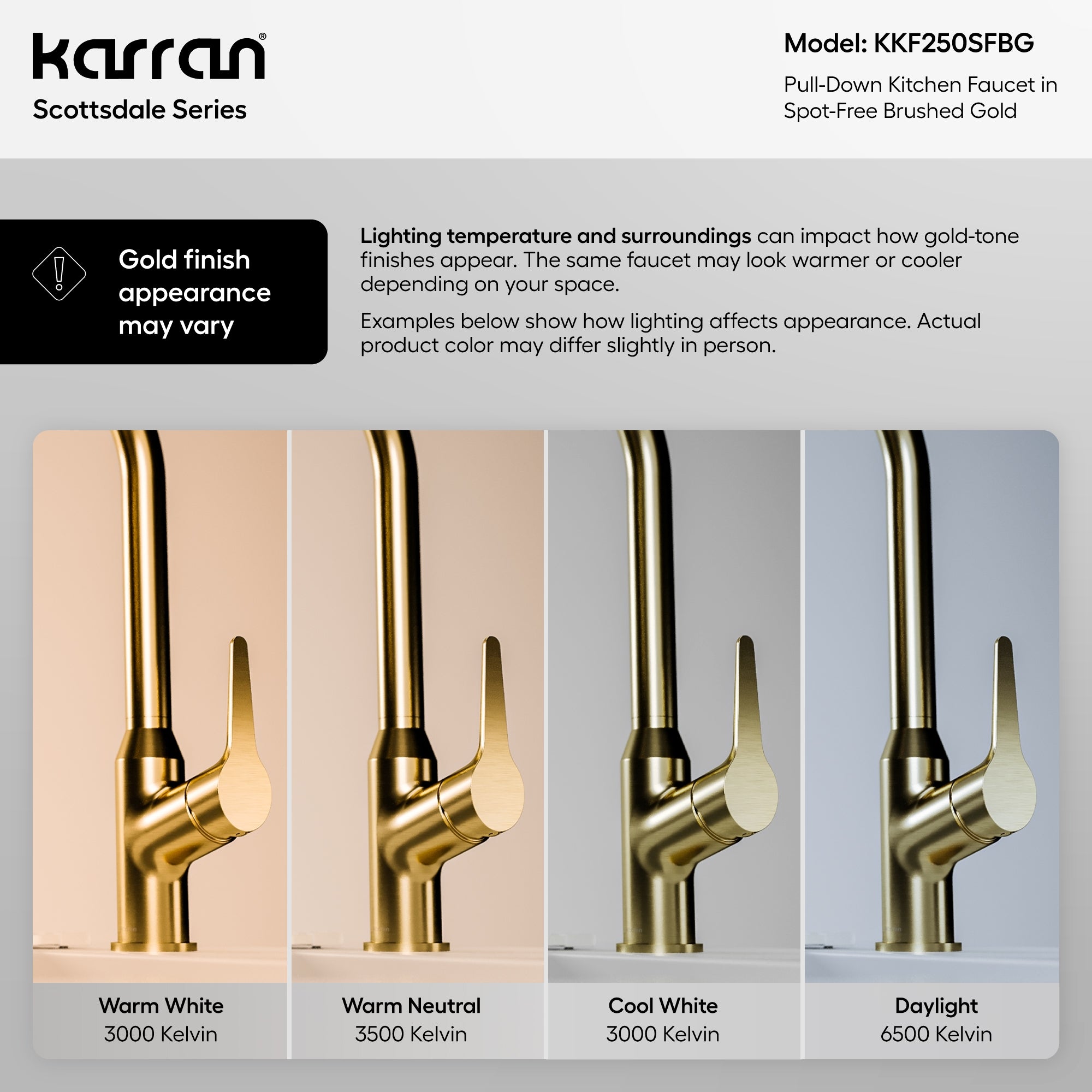 Karran Scottsdale 1.8 GPM Single Lever Handle Lead-free Brass ADA Kitchen Faucet, Pull-Down, Spot-Free Brushed Gold, KKF250SFBG