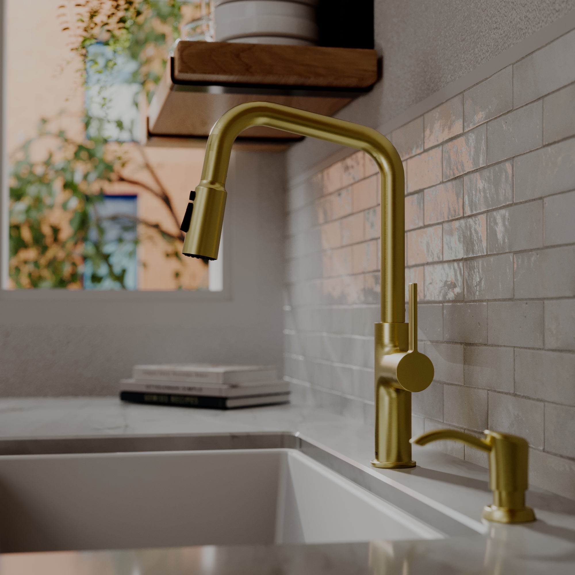 Karran Stalbridge 1.8 GPM Single Lever Lead-free Brass ADA Kitchen Faucet, Pull-Down, Spot-Free Brushed Gold, KKF710SFBG