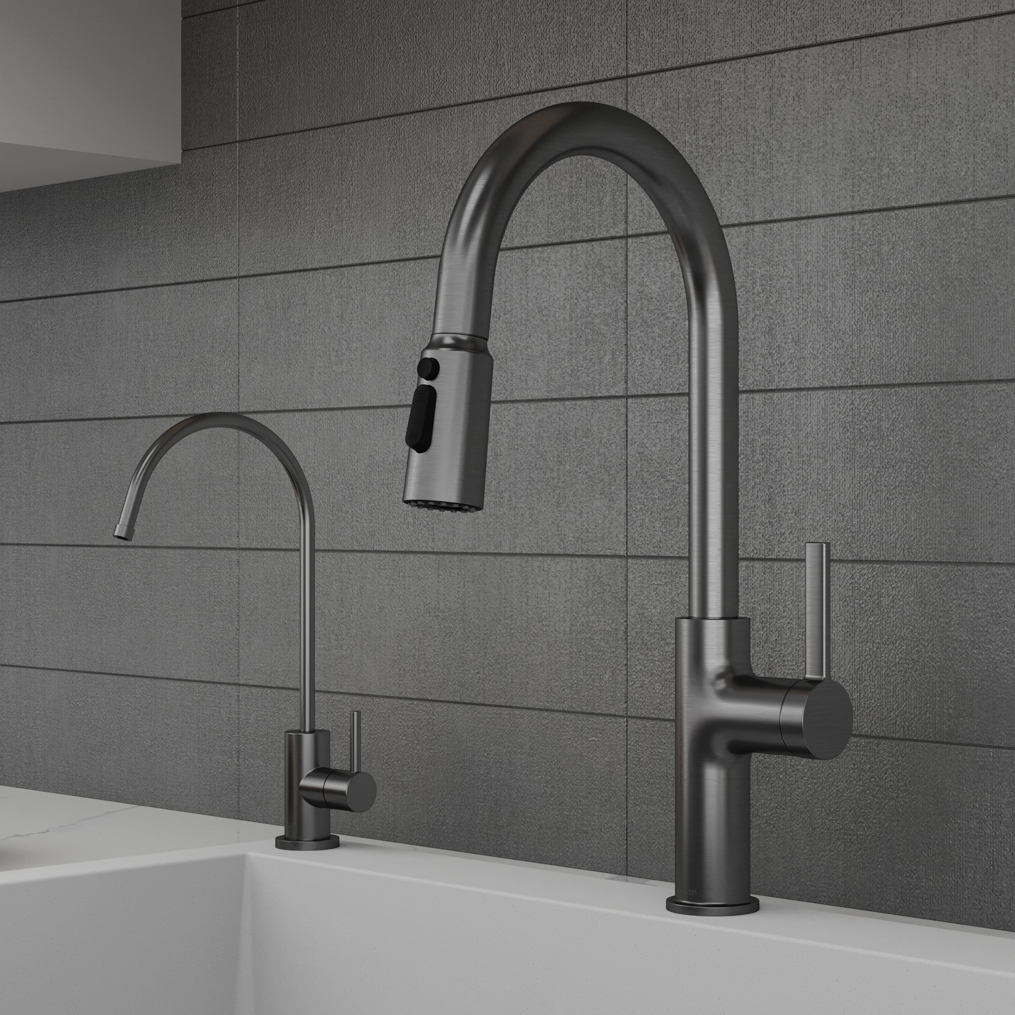 Karran Stalbridge 1.8 GPM Single Lever Lead-free Brass ADA Kitchen Faucet, Pull-Down, Spot-Free Gunmetal Grey, KKF720SFGG