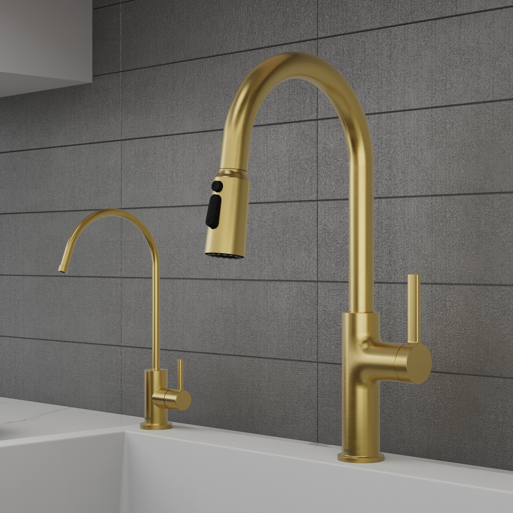 Karran Stalbridge 1.8 GPM Single Lever Lead-free Brass ADA Kitchen Faucet, Pull-Down, Spot-Free Brushed Gold, KKF720SFBG