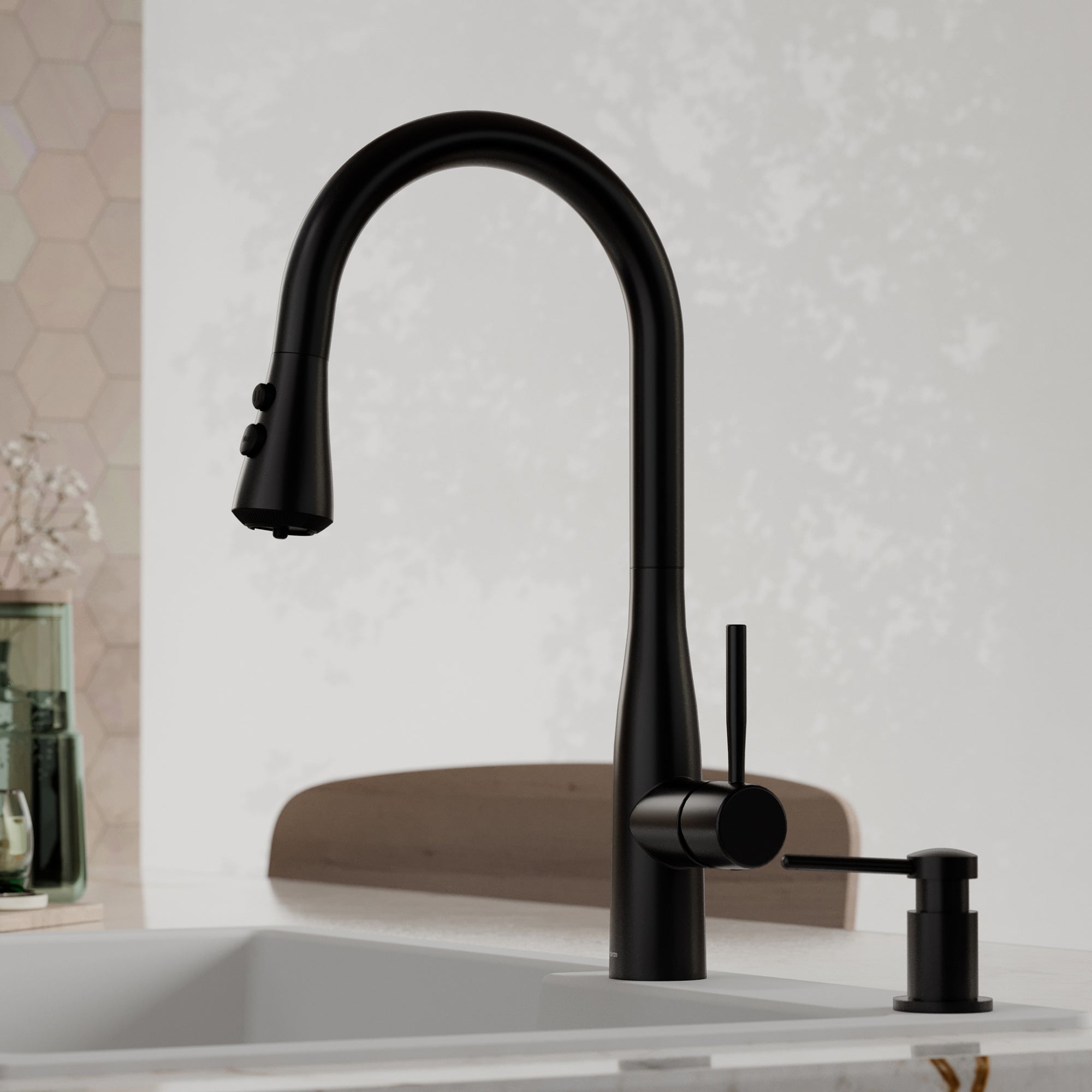 Karran Faraday 1.8 GPM Single Lever Lead-free Brass ADA Kitchen Faucet, Pull-Down, Matte Black, KKF750MB