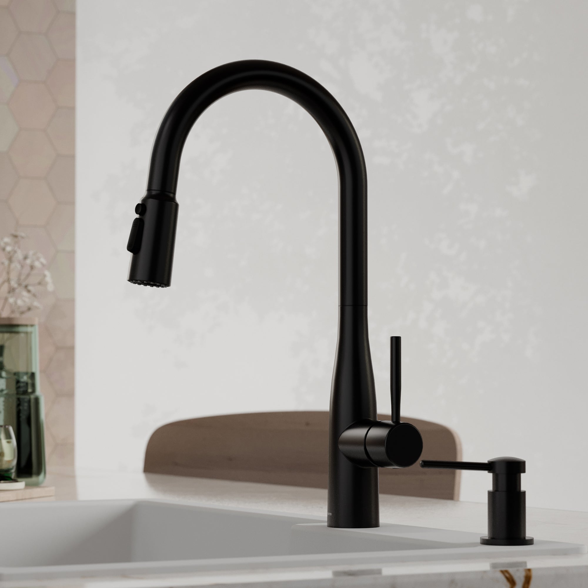 Karran Faraday 1.8 GPM Single Lever Lead-free Brass ADA Kitchen Faucet, Pull-Down, Matte Black, KKF750MB