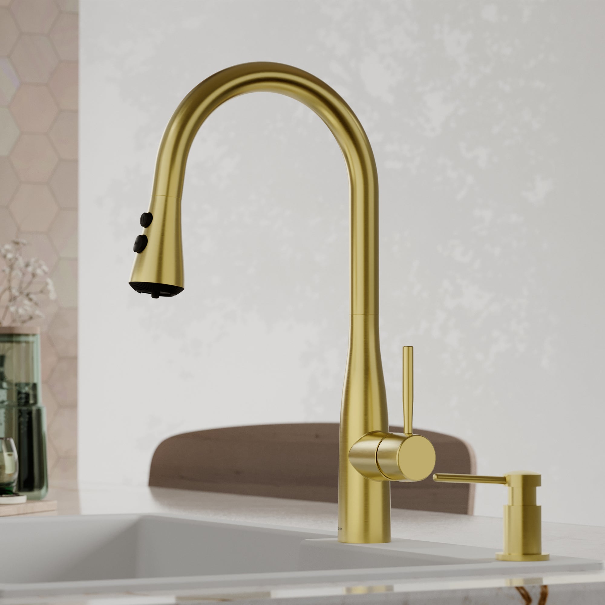 Karran Faraday 1.8 GPM Single Lever Lead-free Brass ADA Kitchen Faucet, Pull-Down, Spot-Free Brushed Gold, KKF750SFBG