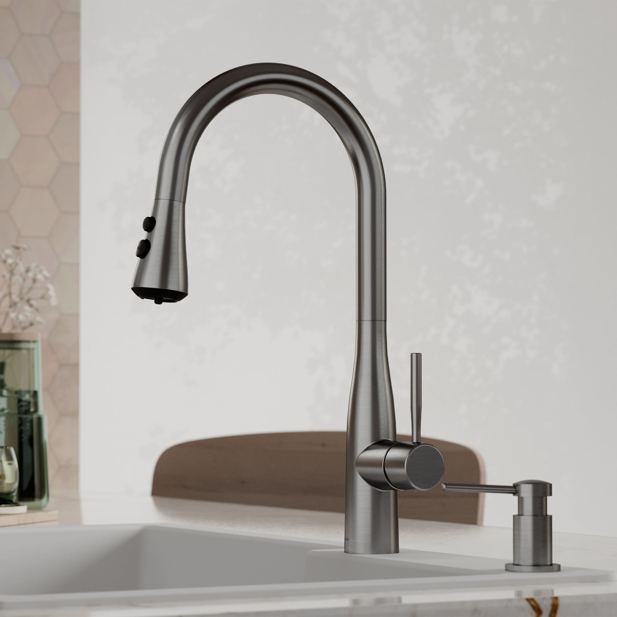 Alternative View of Karran Faraday 1.8 GPM Single Lever Lead-free Brass ADA Kitchen Faucet, Pull-Down, Spot-Free Gunmetal Grey, KKF750SFGG