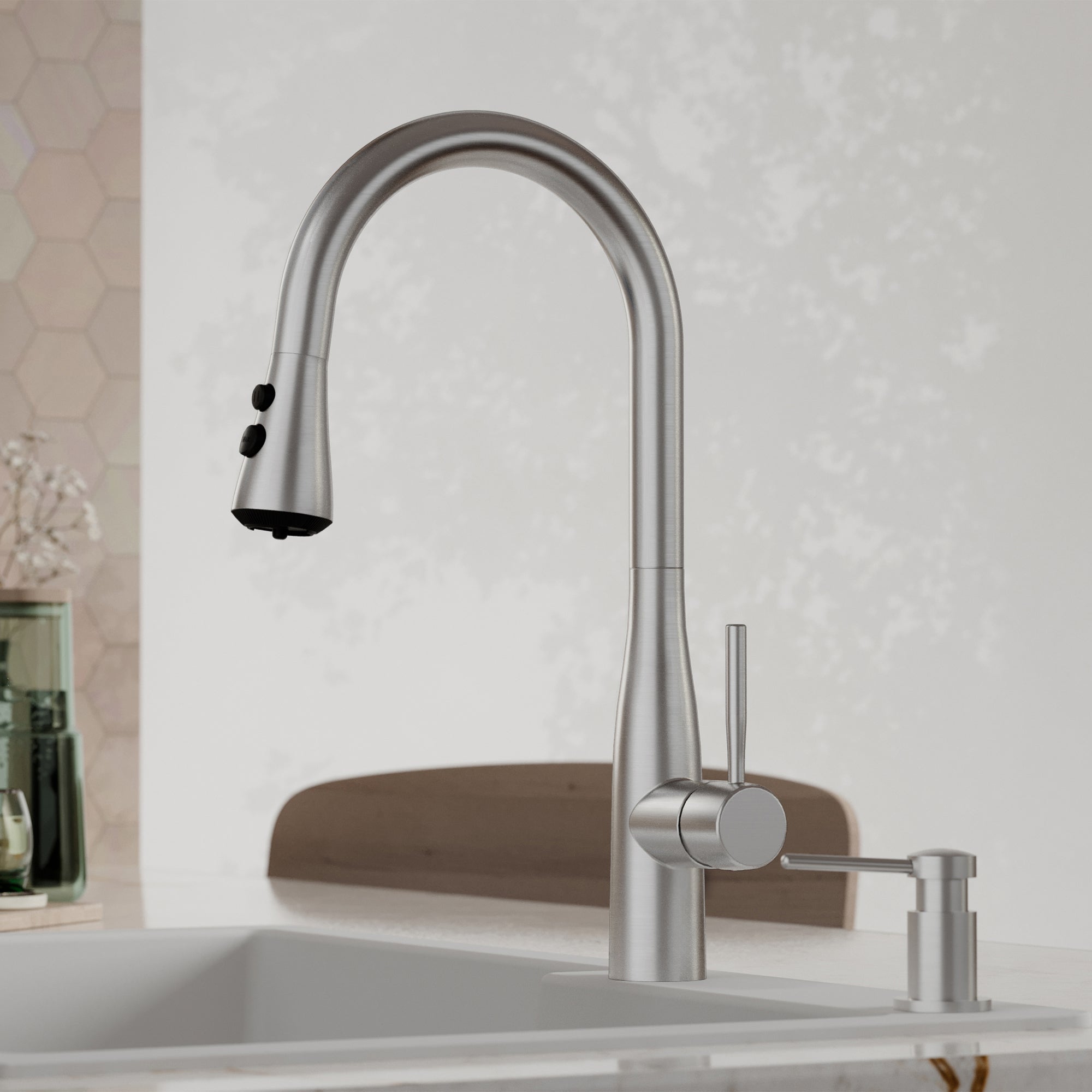 Alternative View of Karran Faraday 1.8 GPM Single Lever Lead-free Brass ADA Kitchen Faucet, Pull-Down, Spot Free Stainless Steel, KKF750SFSS